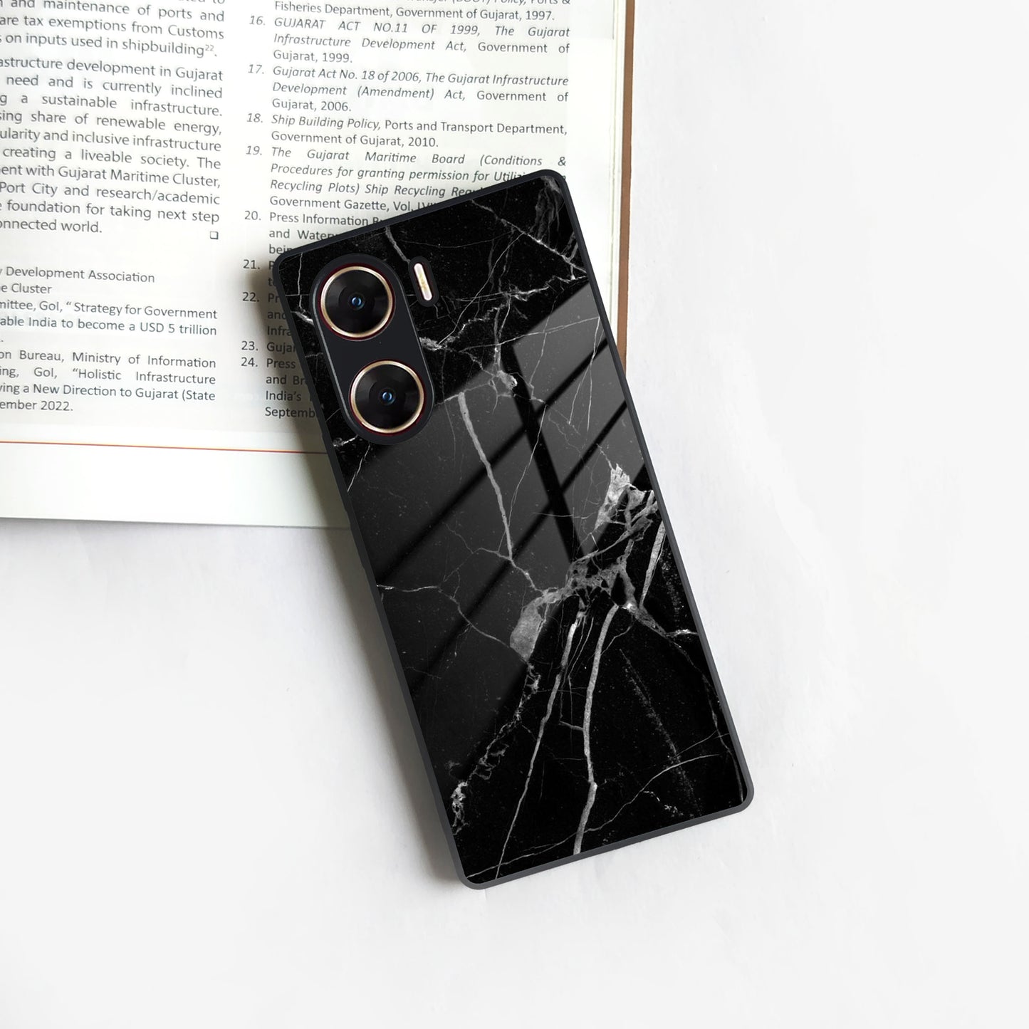 Black Marble Patter Glass Case Cover  For Vivo