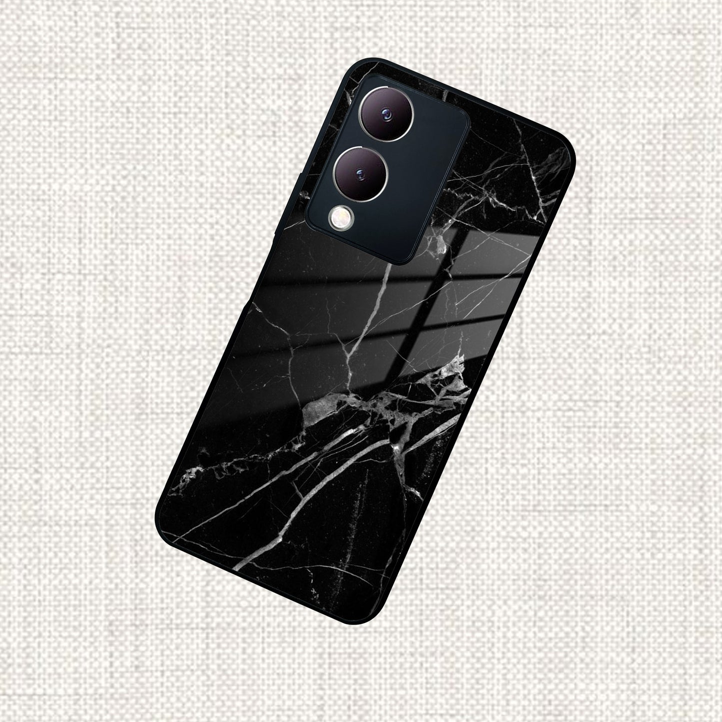 Black Marble Patter Glass Case Cover  For Vivo