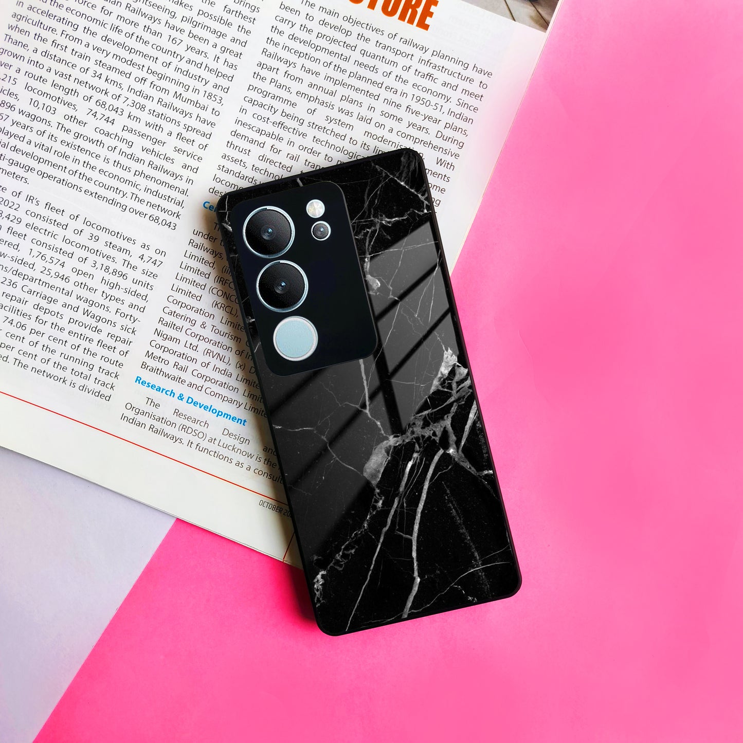 Black Marble Patter Glass Case Cover  For Vivo