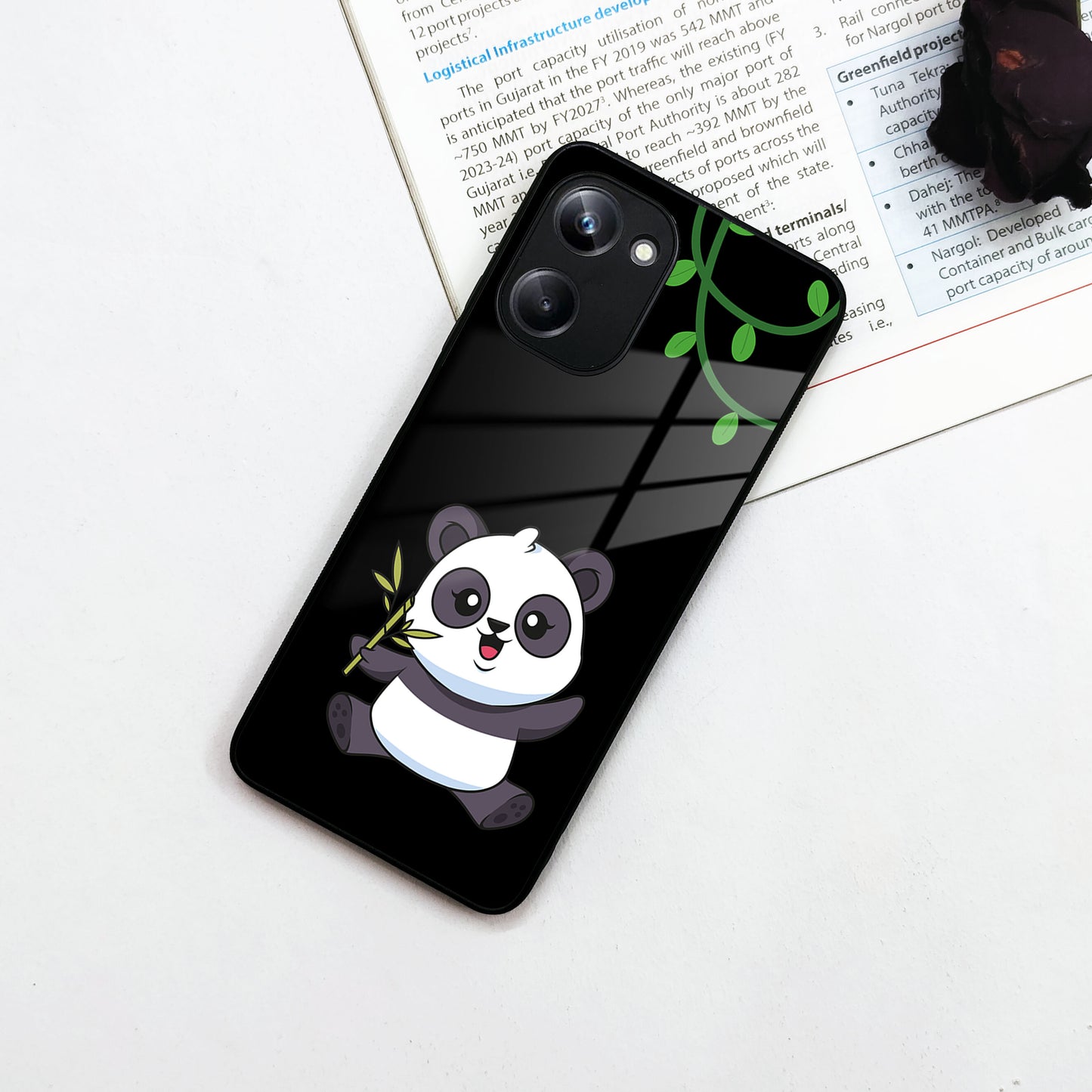 Black Panda Glass Phone Case For Realme/Narzo