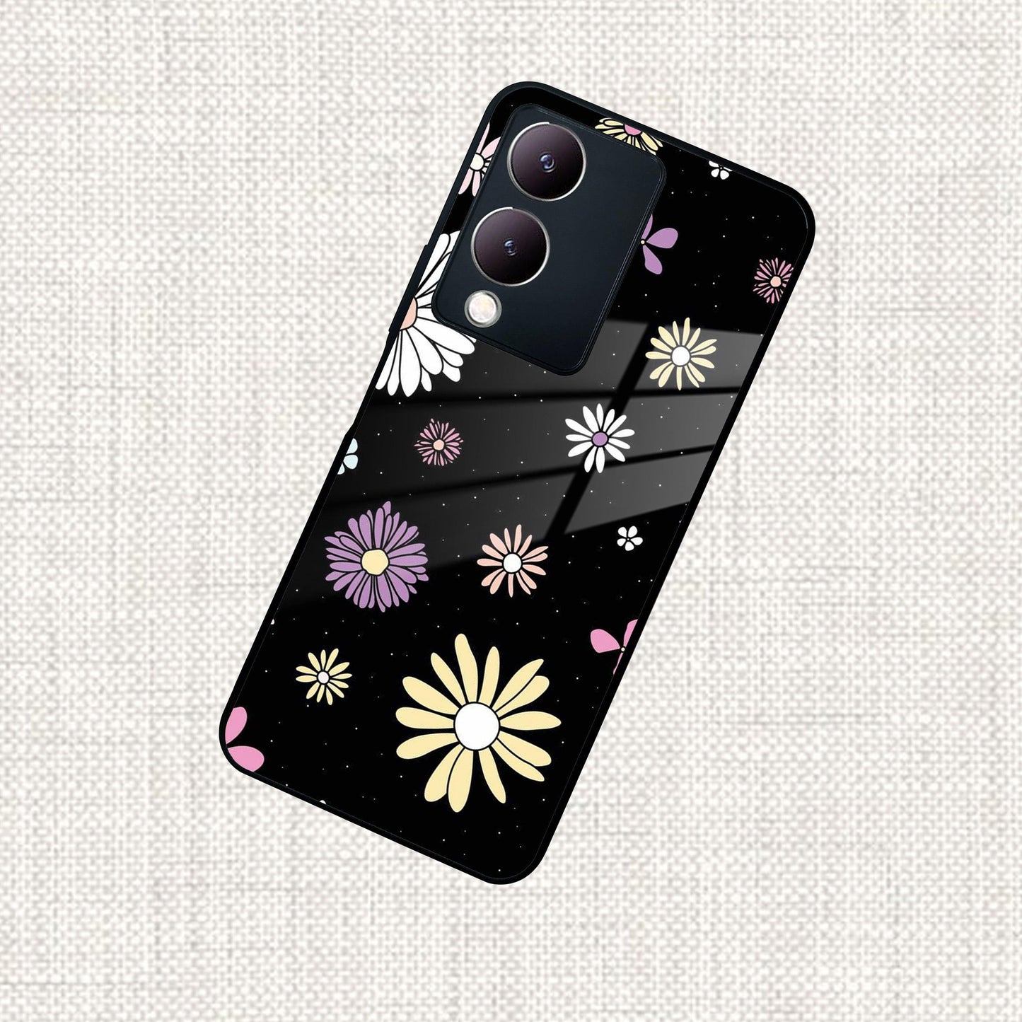 Seamless Floral Print Glass Case Cover For Vivo