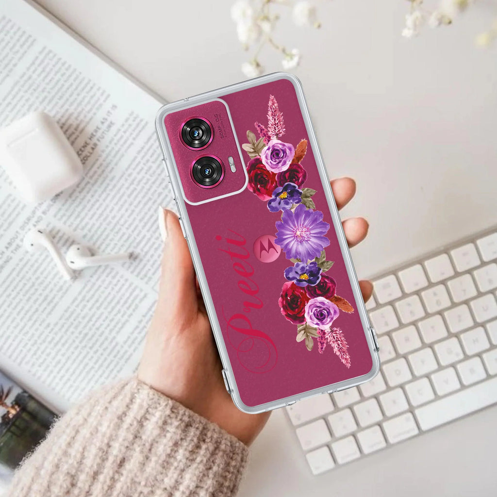 Blue Aster Floral Customize Anti Yellow Case For Motorola G85 5G