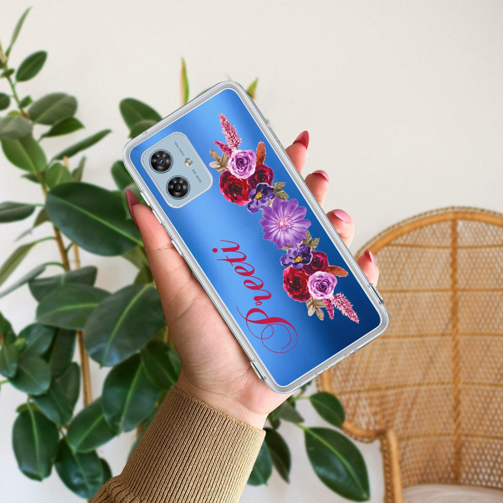 Blue Aster Floral Customize Transparent Silicon Case For Motorola Edge 60 Pro 5G