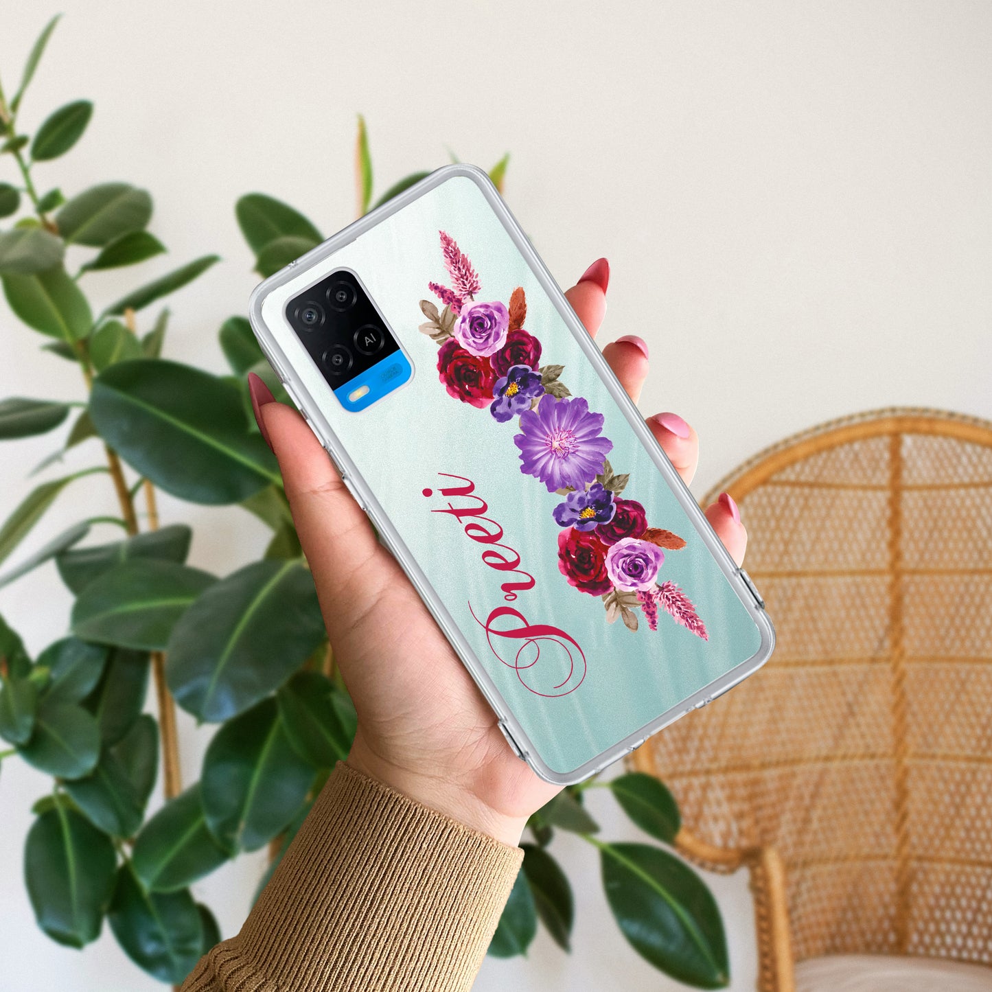 Blue Aster Floral Customize Transparent Silicon Case For Oppo ShopOnCliQ