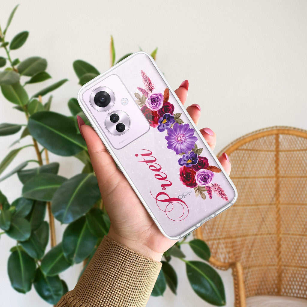 Blue Aster Floral Customize Anti Yellow Case For Oppo F25 Pro 5G