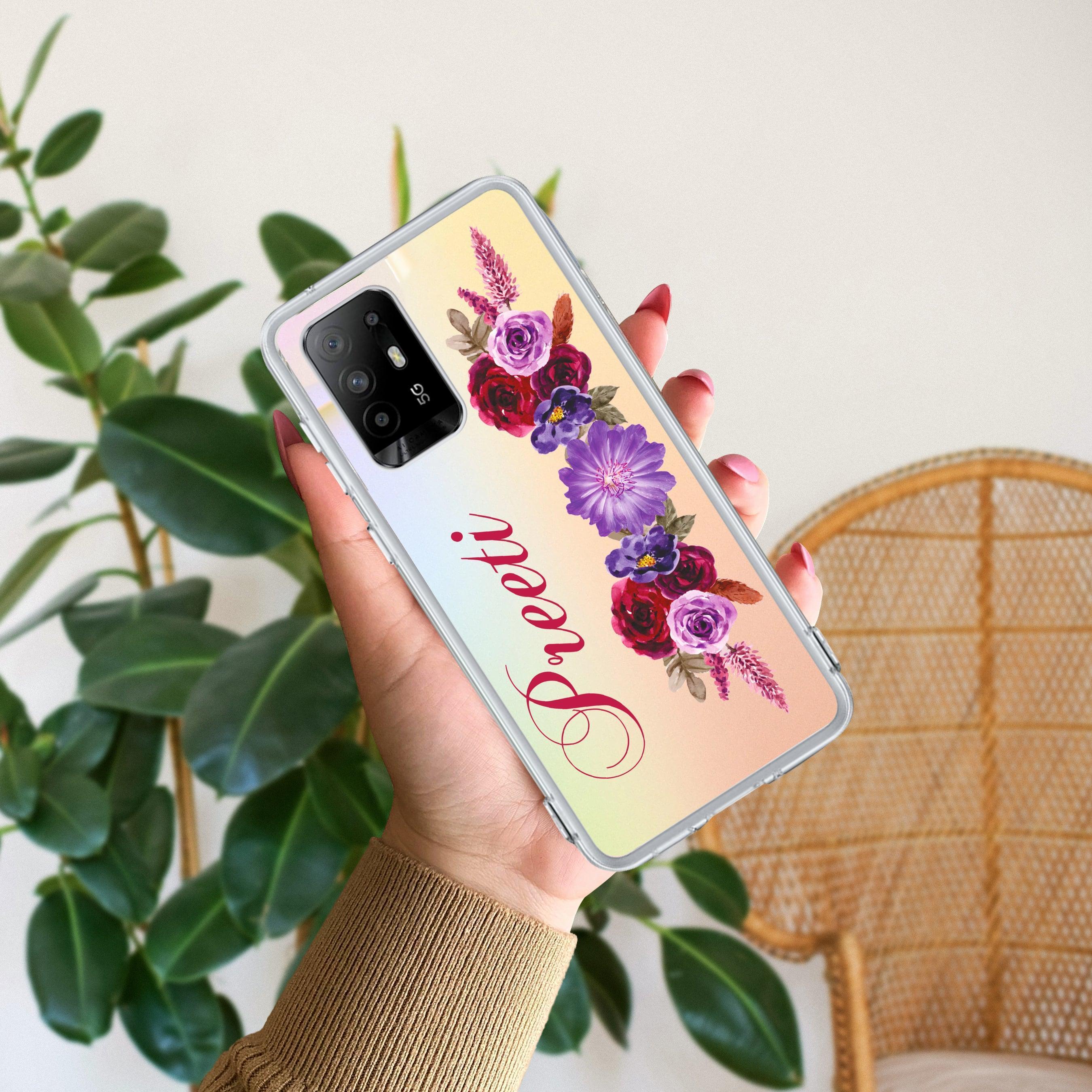 Blue Aster Floral Customize Anti Yellow Case For Oppo F19 Pro Plus