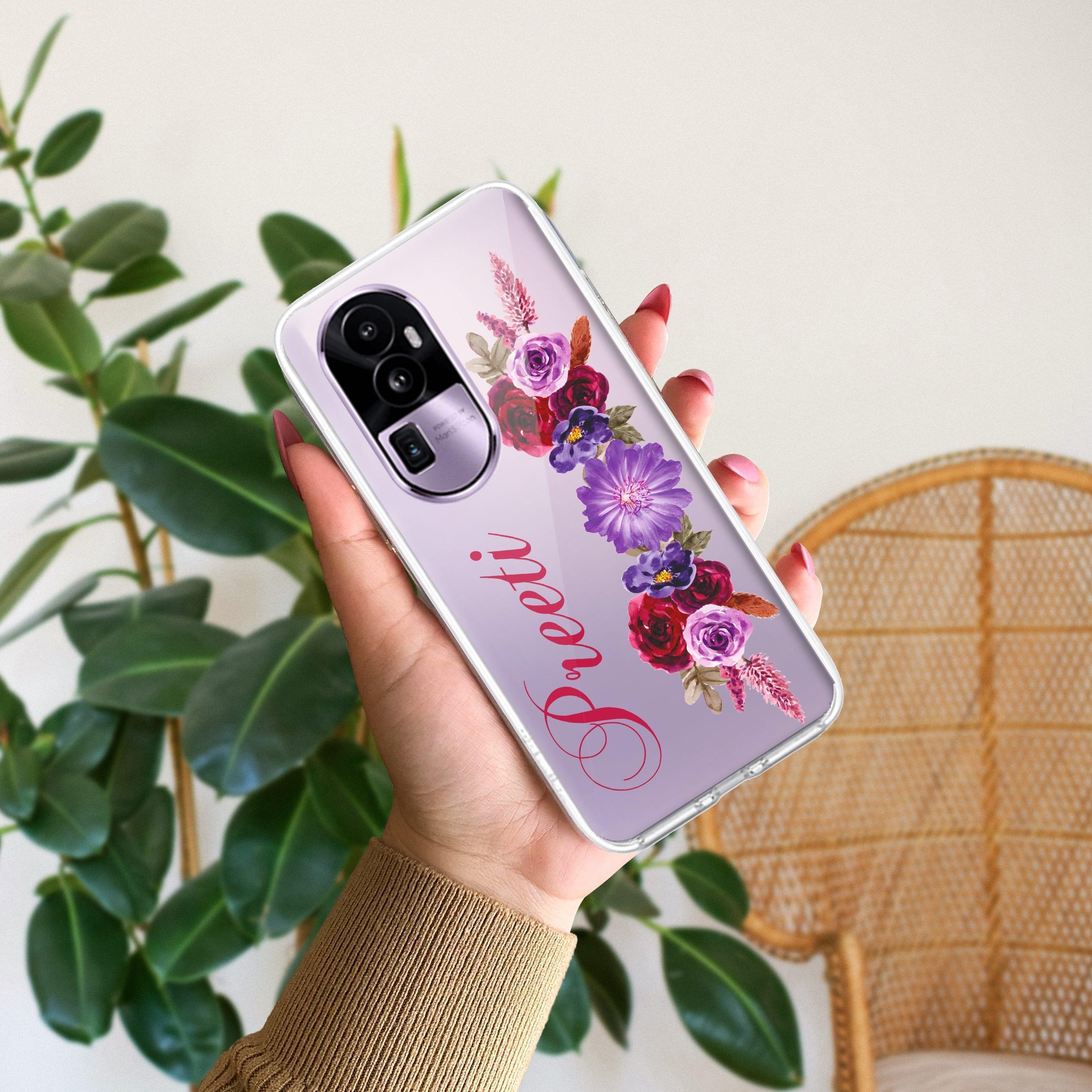 Blue Aster Floral Customize Transparent Silicon Case For Oppo Reno 10 5G
