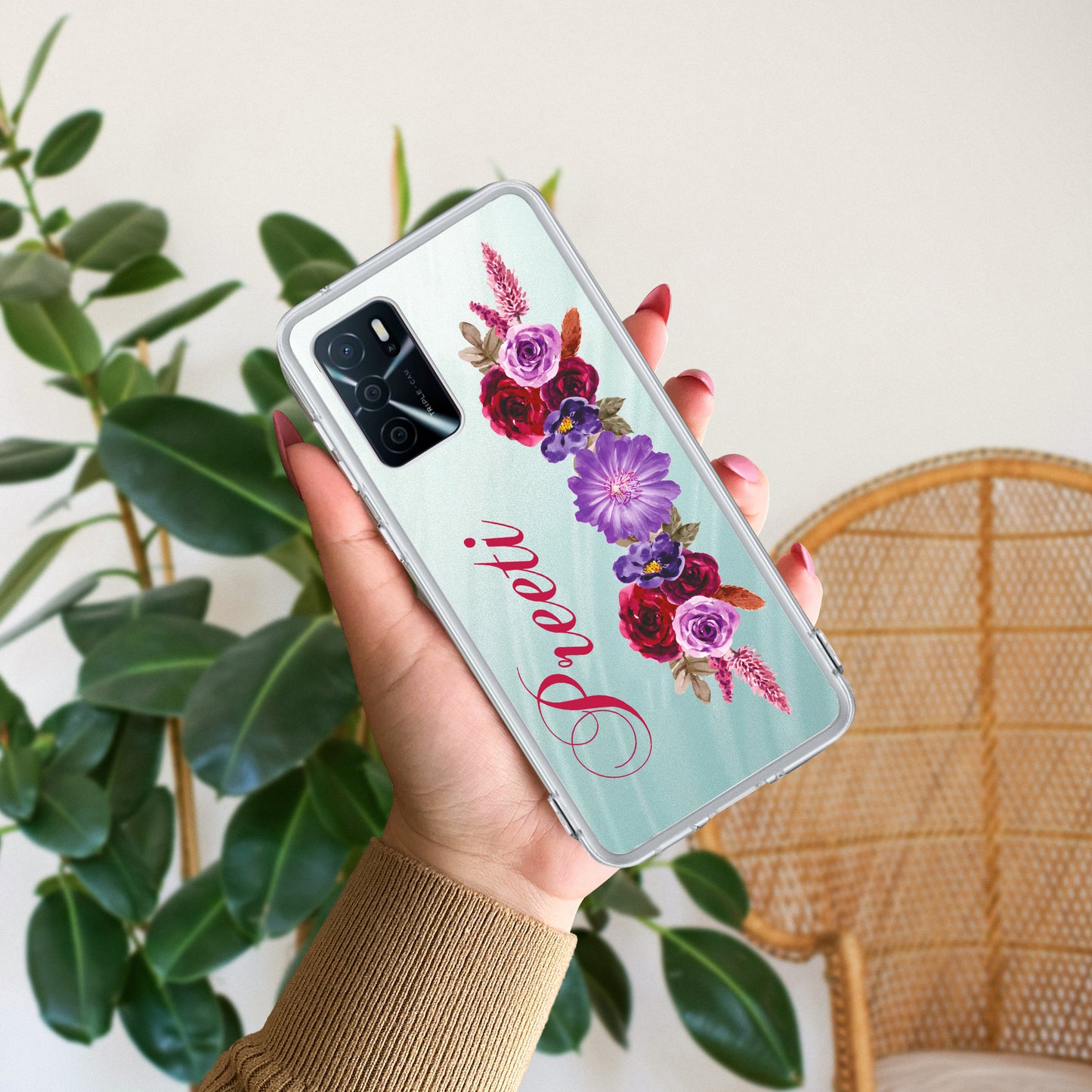 Blue Aster Floral Customize Transparent Silicon Case For Oppo - ShopOnCliQ