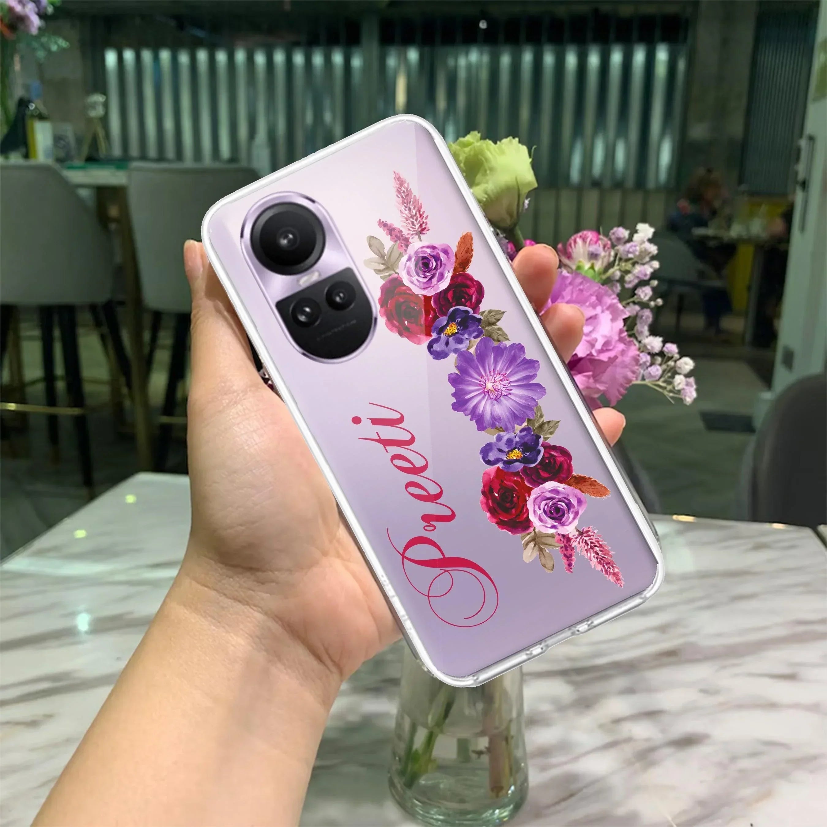 Blue Aster Floral Customize Transparent Silicon Case For Oppo Reno 8T 5G