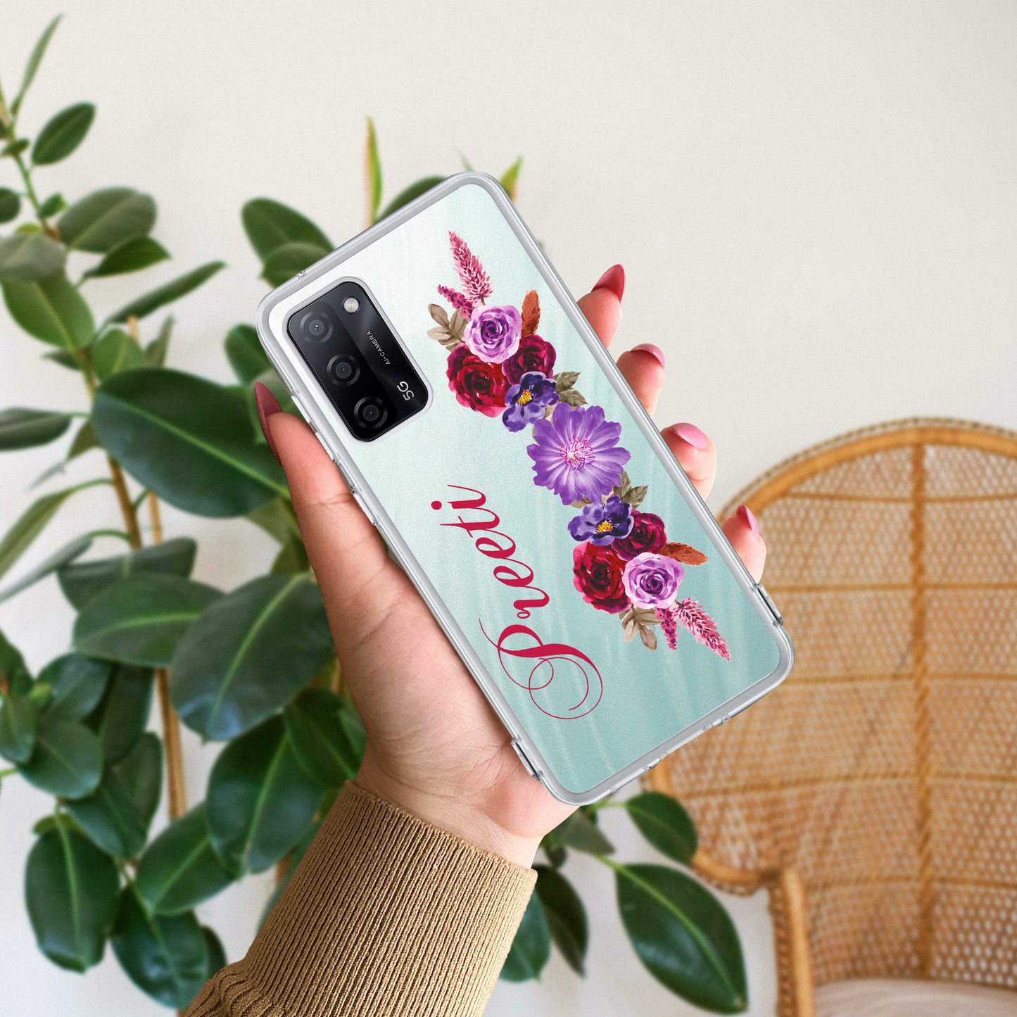 Blue Aster Floral Customize Transparent Silicon Case For Oppo - ShopOnCliQ