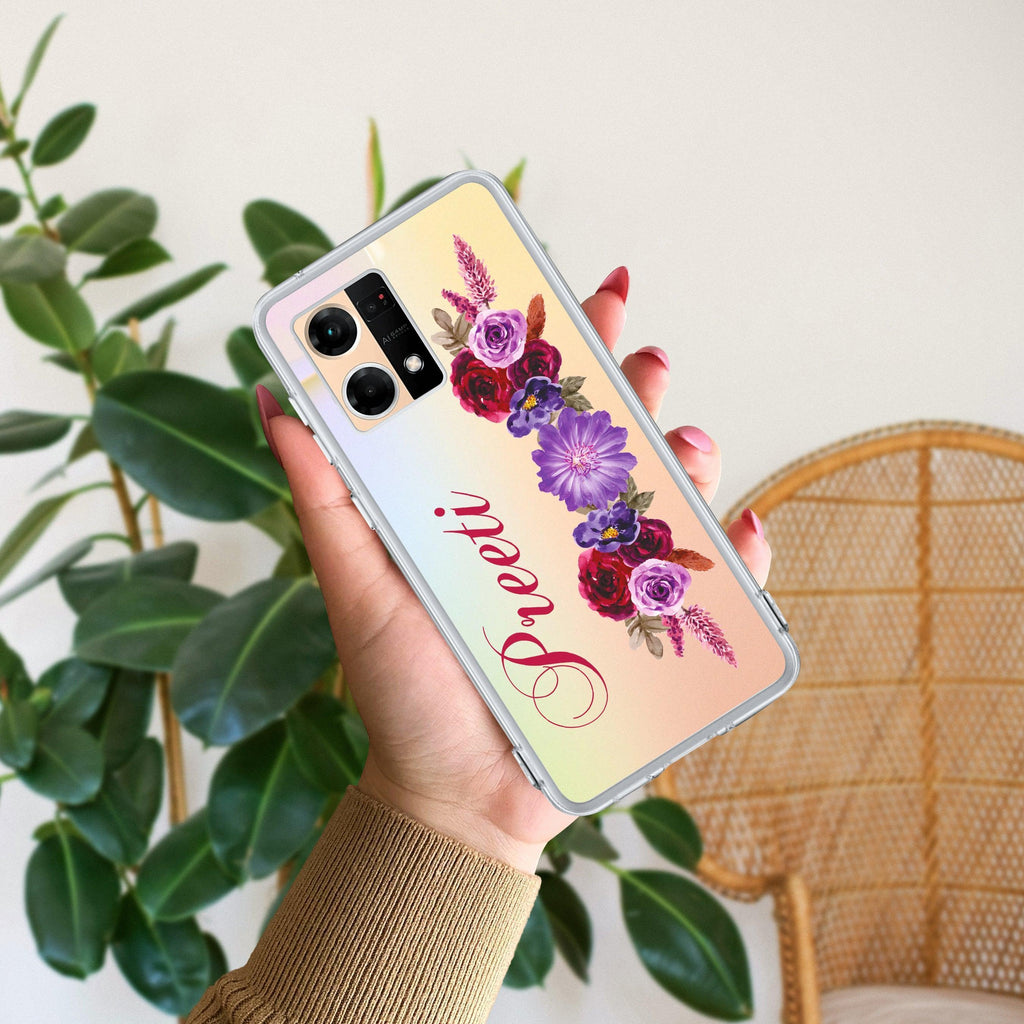 Blue Aster Floral Customize Anti Yellow Case For Oppo Reno 7 5G
