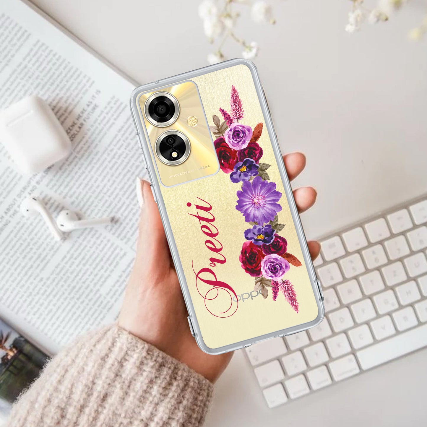 Blue Aster Floral Customize Transparent Silicon Case For Oppo ShopOnCliQ