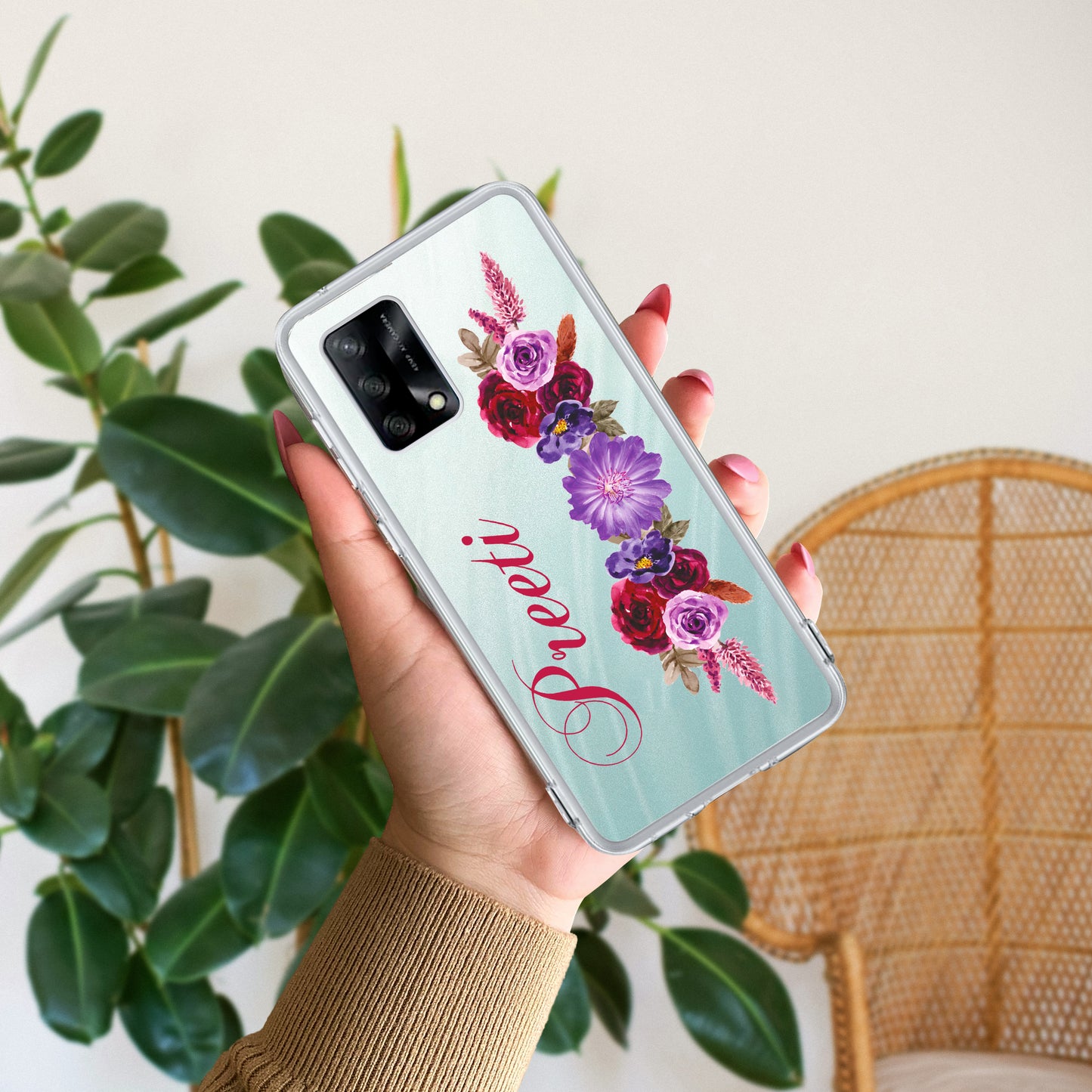 Blue Aster Floral Customize Transparent Silicon Case For Oppo ShopOnCliQ