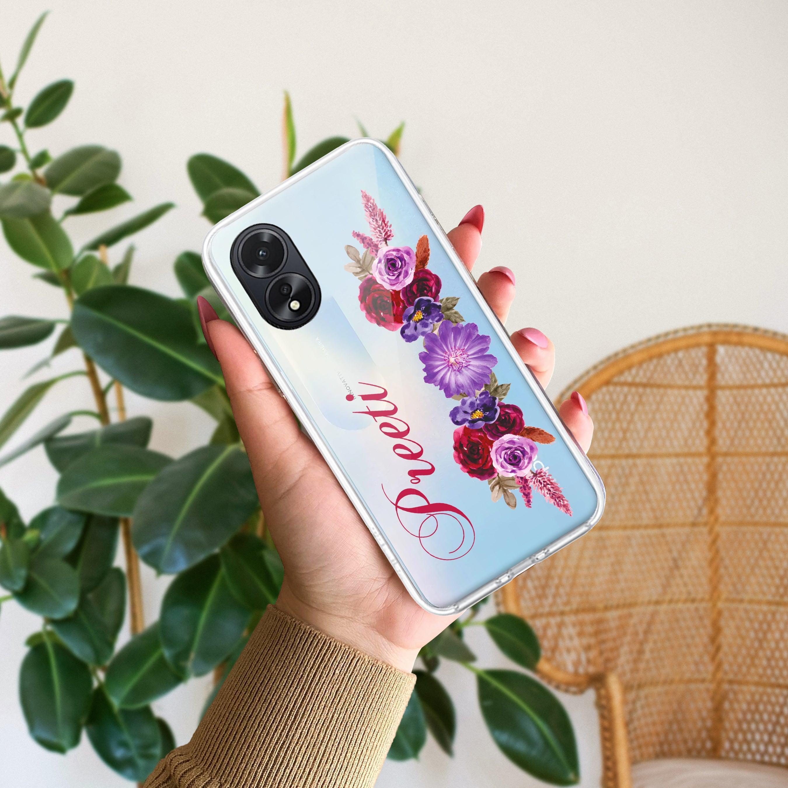 Blue Aster Floral Customize Anti Yellow Case For Oppo A17