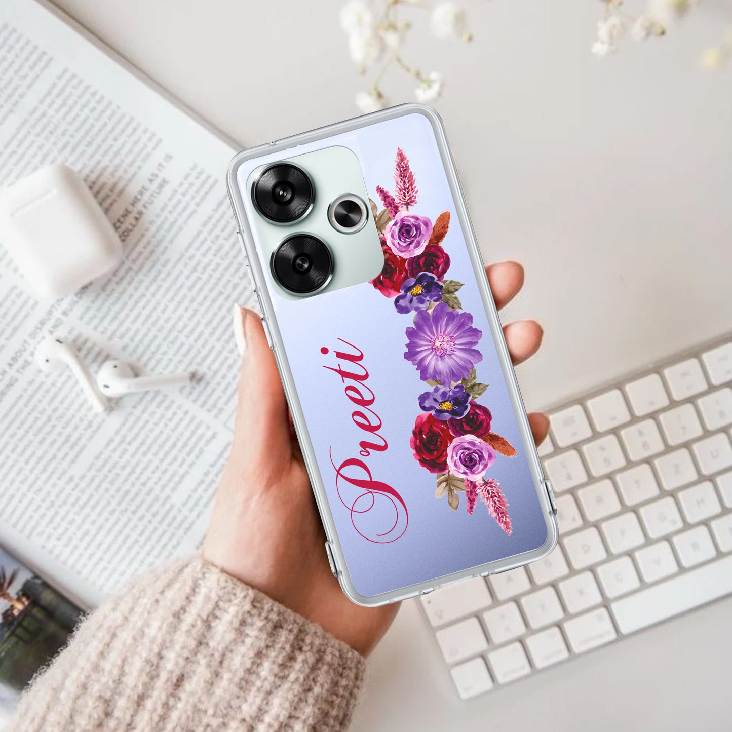 Blue Aster Floral Customize Transparent Silicon Case For Poco ShopOnCliQ