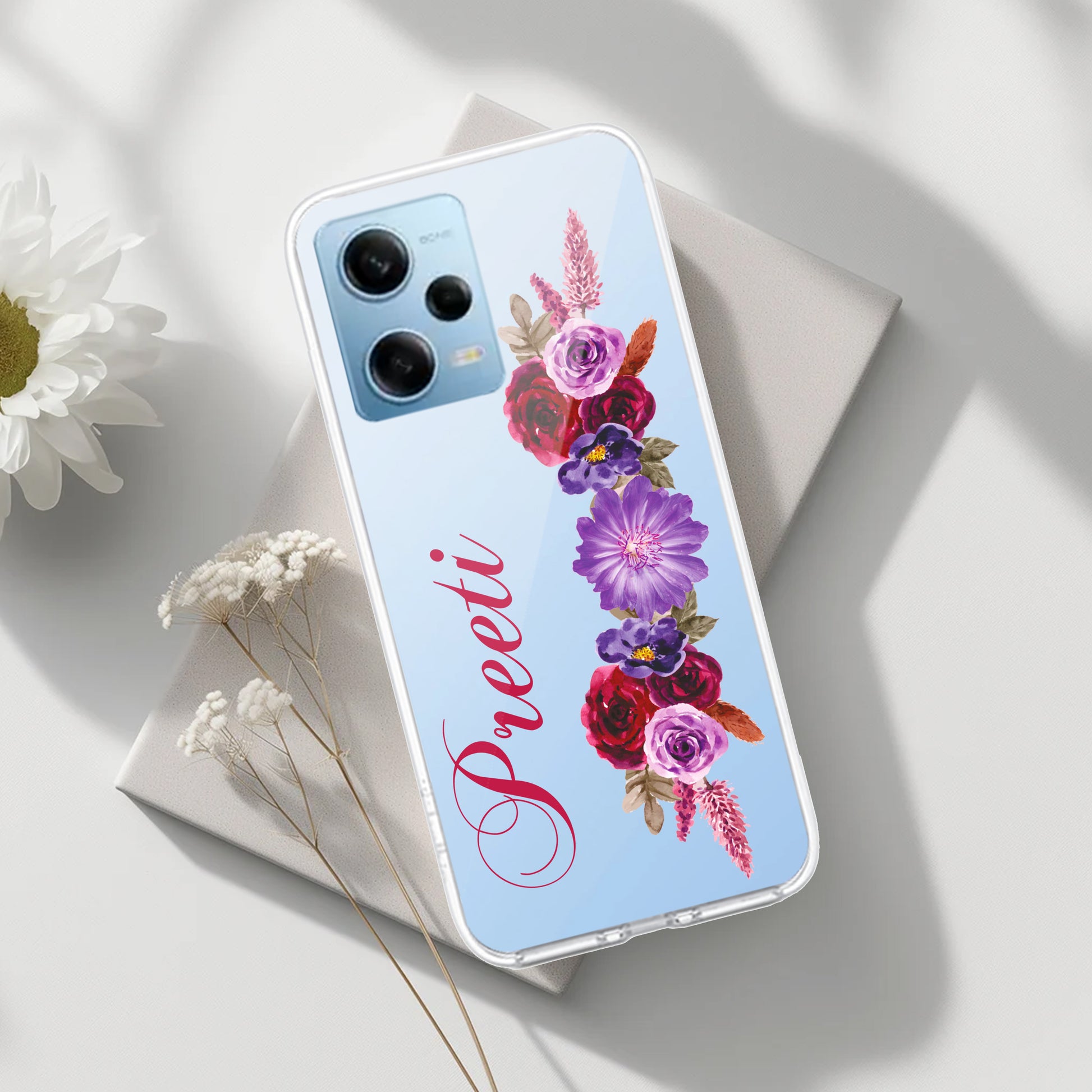 Blue Aster Floral Customize Transparent Silicon Case For Poco - ShopOnCliQ