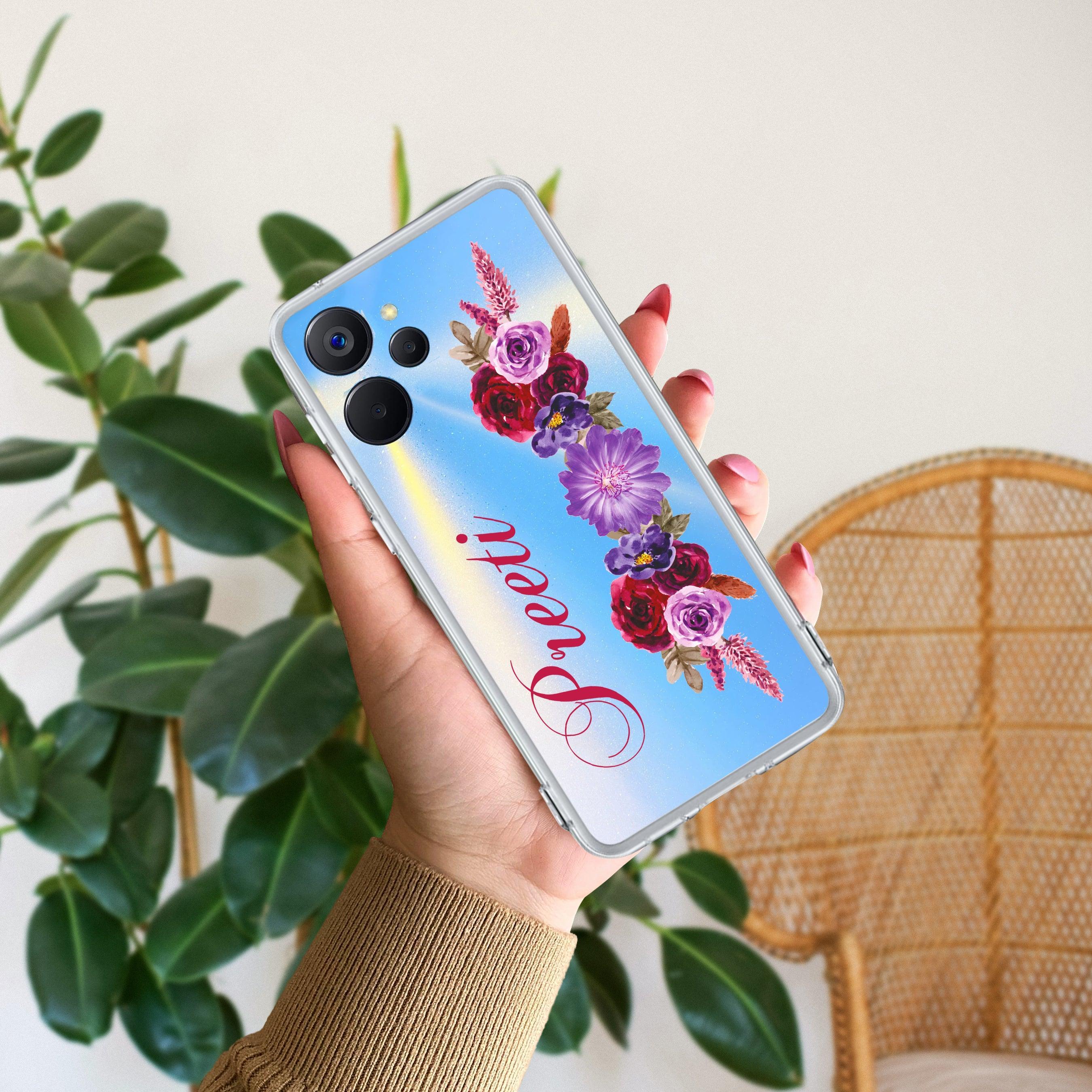 Blue Aster Floral Customize Transparent Silicon Case For Realme Narzo 50 5G