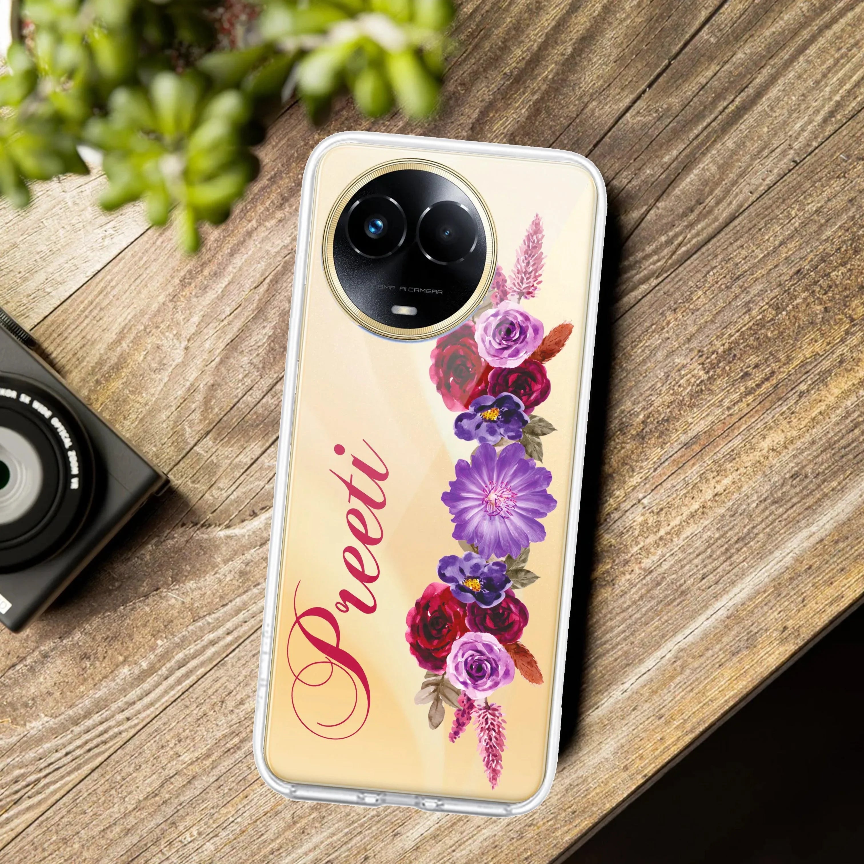 Blue Aster Floral Customize Transparent Silicon Case For Realme C55