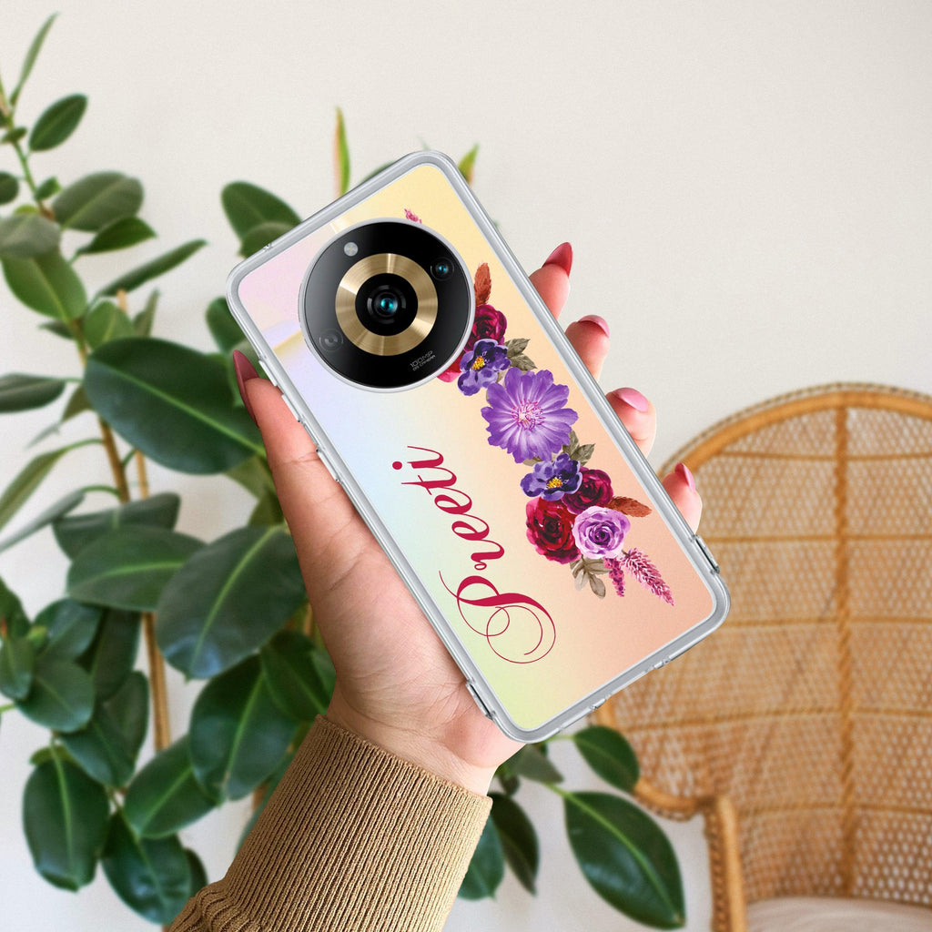 Blue Aster Floral Customize Transparent Silicon Case For Realme Narzo 60 5G