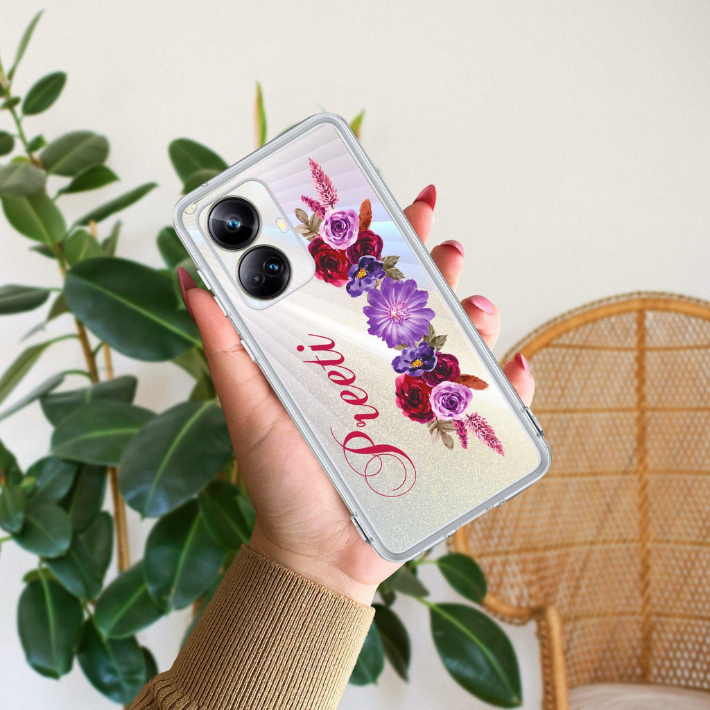 Blue Aster Floral Customize Transparent Silicon Case For Realme P3 5G