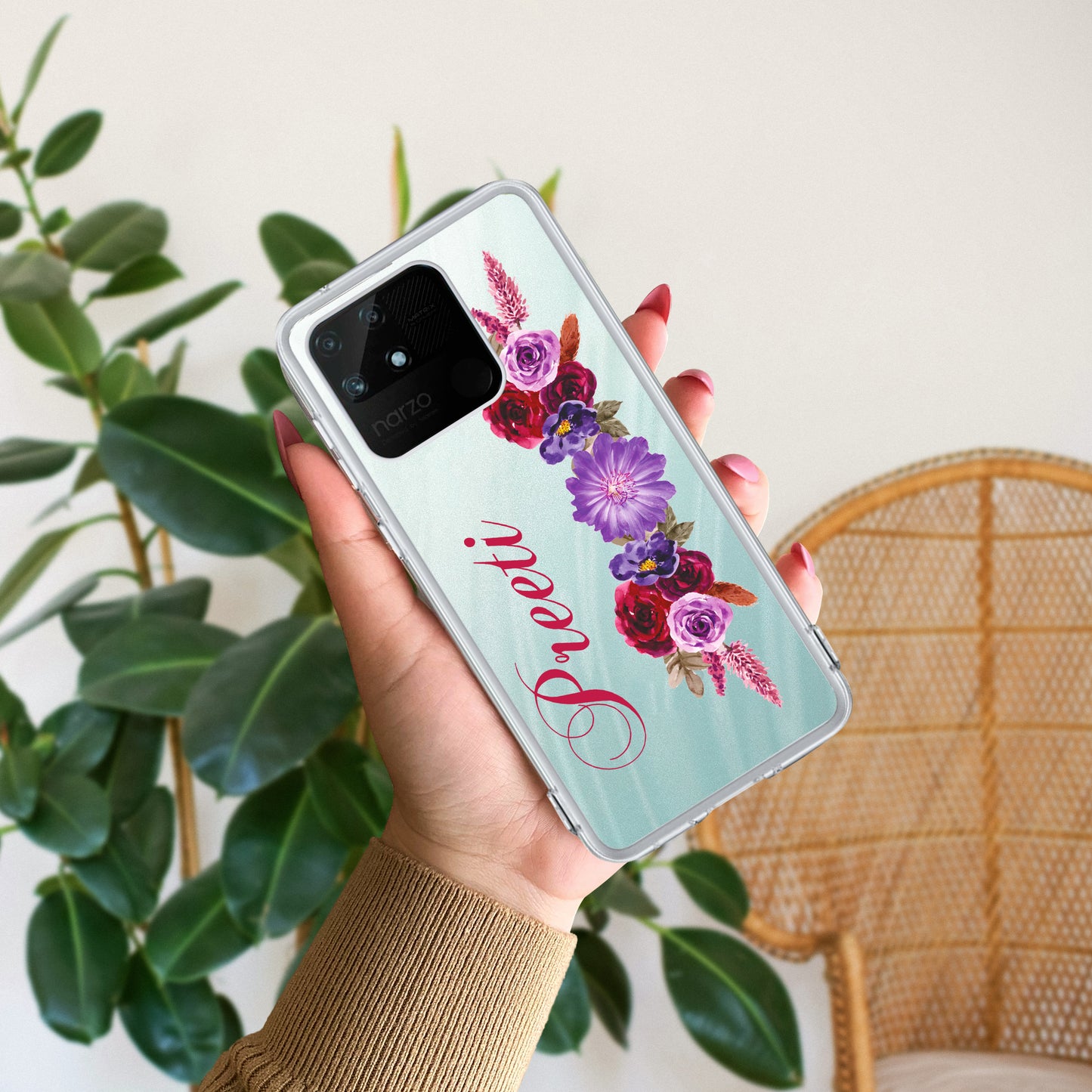 Blue Aster Floral Customize Transparent Silicon Case For Realme/Narzo - ShopOnCliQ