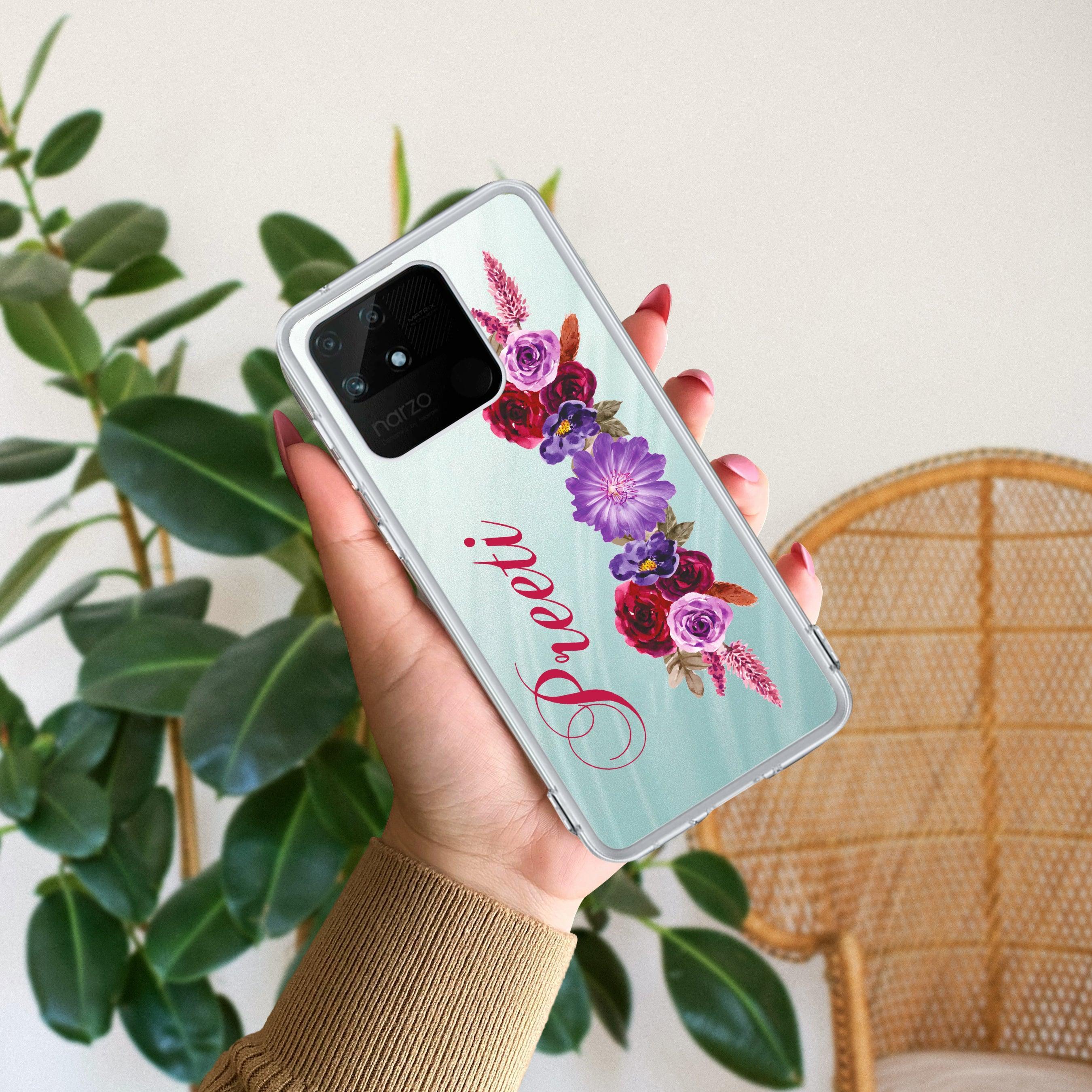 Blue Aster Floral Customize Transparent Silicon Case For Realme C63 5G