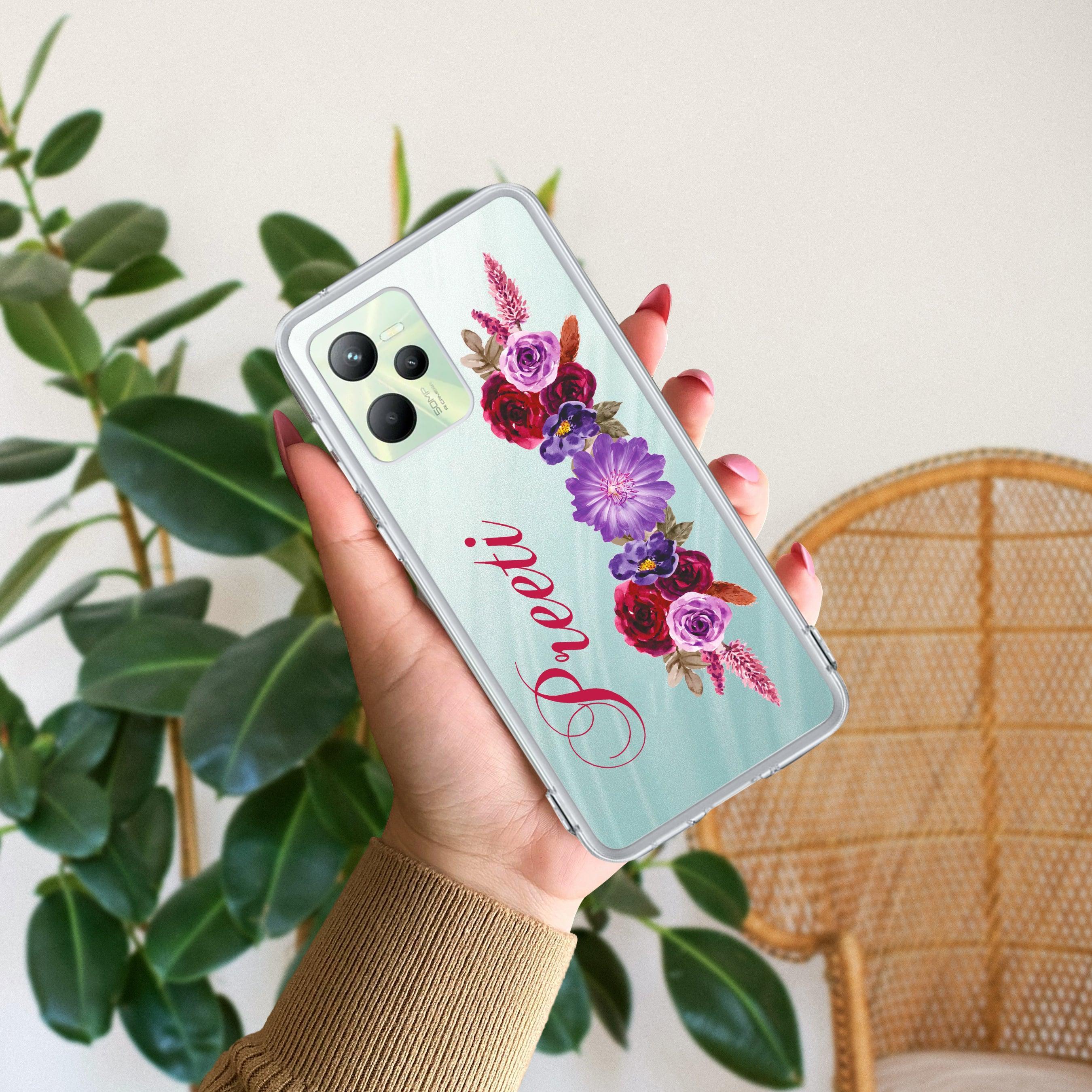 Blue Aster Floral Customize Anti Yelllow Case For Realme C35 / Realme Narzo 50A Prime