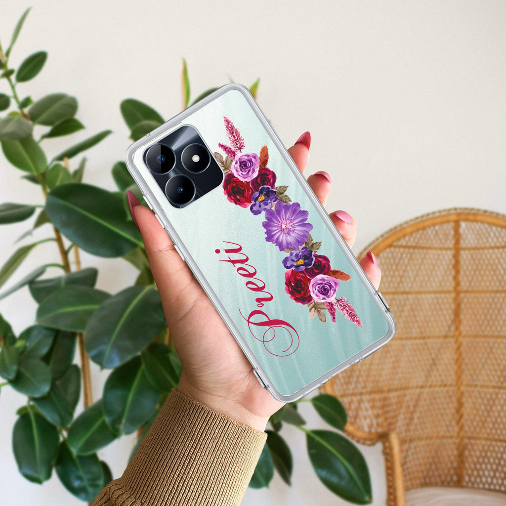Blue Aster Floral Customize Transparent Silicon Case For Realme Narzo 60 5G