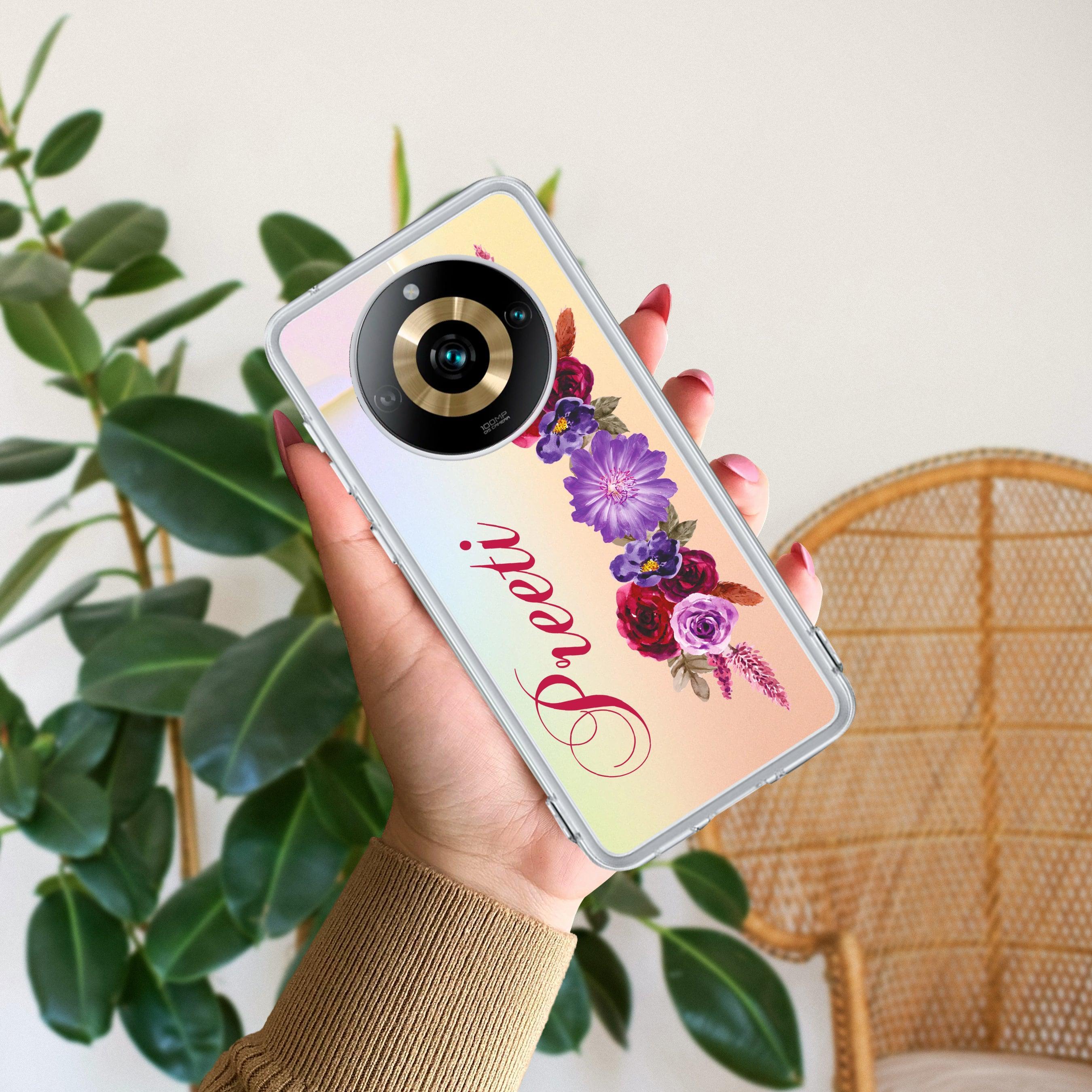 Blue Aster Floral Customize Transparent Silicon Case For Realme C53