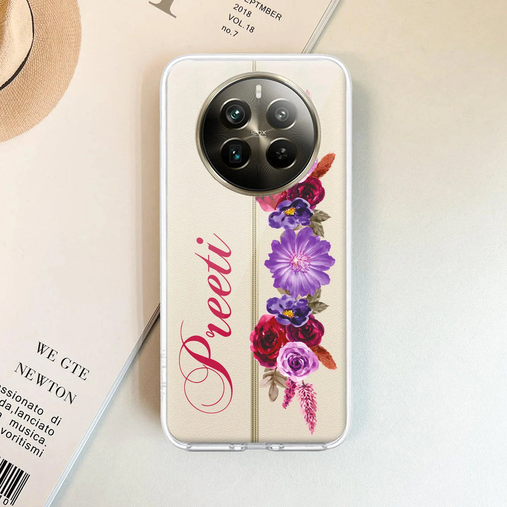 Blue Aster Floral Customize Transparent Silicon Case For Realme 14 Pro Lite 5G