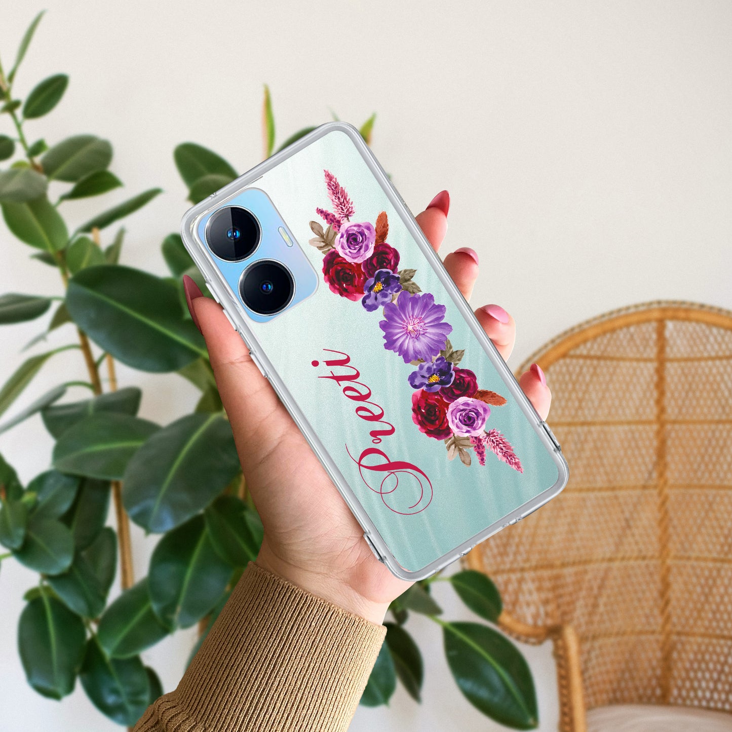 Blue Aster Floral Customize Transparent Silicon Case For Realme/Narzo ShopOnCliQ