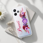 Blue Aster Floral Customize Transparent Silicon Case For Redmi Note 14 Pro Plus 5G