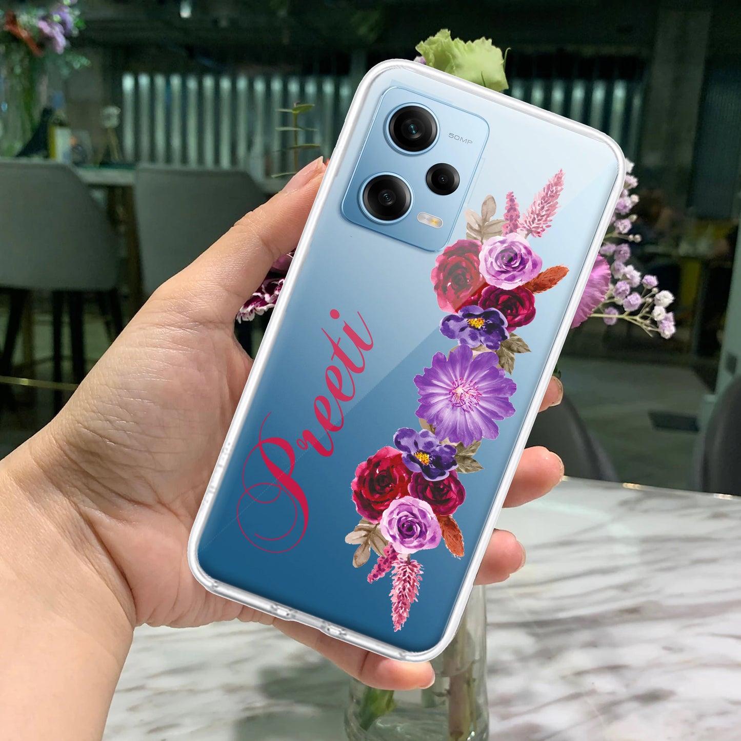 Blue Aster Floral Customize Transparent Silicon Case For Redmi/Xiaomi ShopOnCliQ