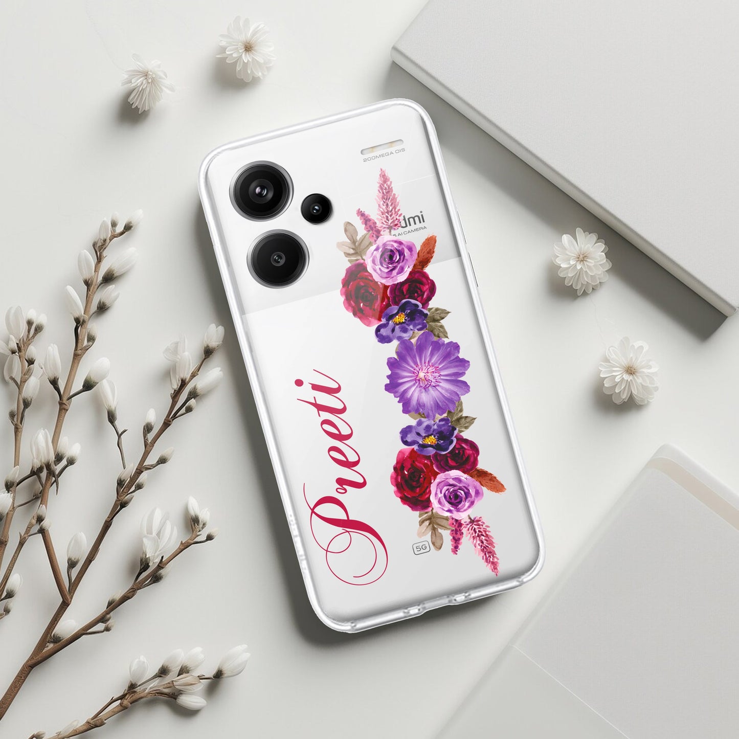 Blue Aster Floral Customize Transparent Silicon Case For Redmi/Xiaomi ShopOnCliQ