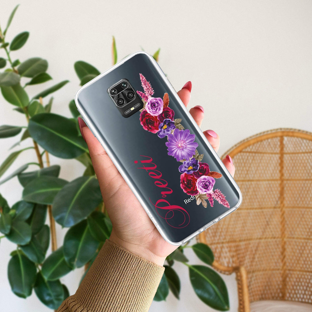 Blue Aster Floral Customize Transparent Silicon Case For Redmi 14C 5G