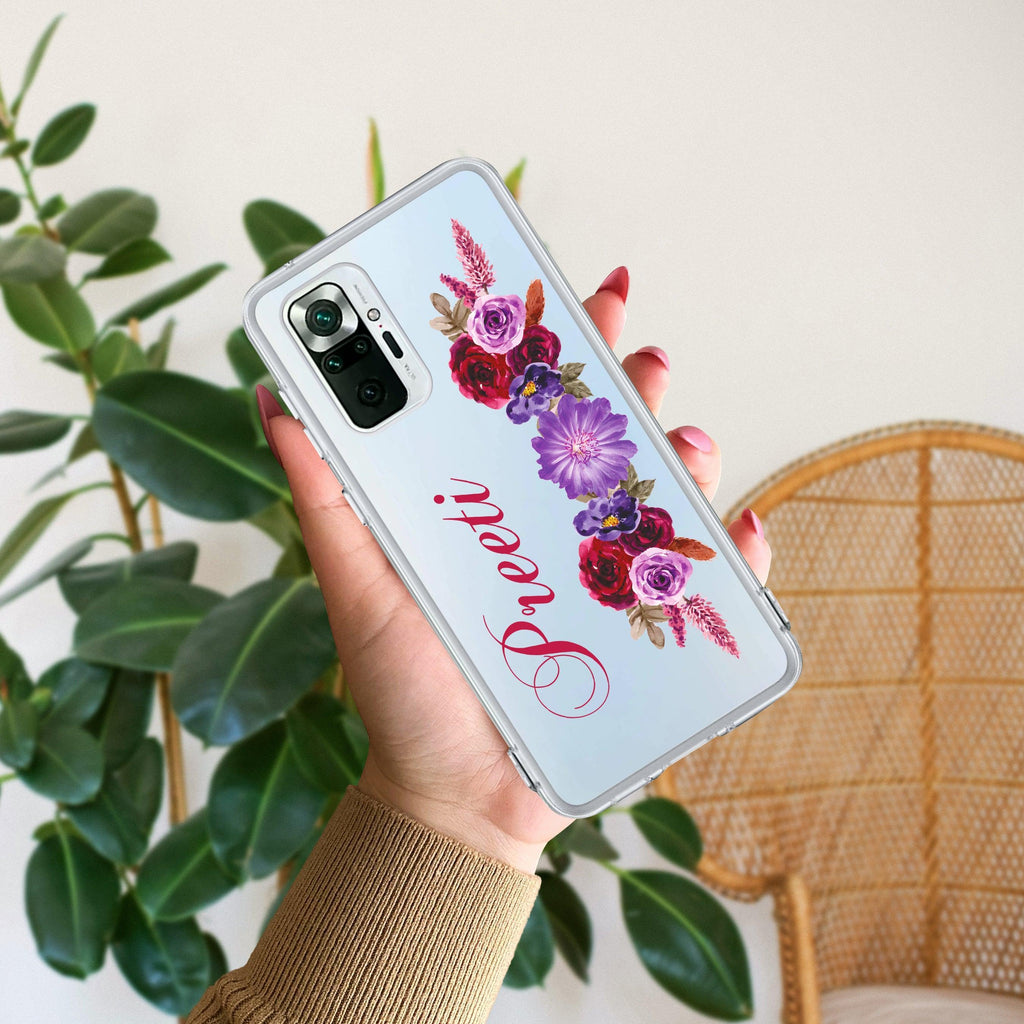 Blue Aster Floral Customize Transparent Silicon Case For Redmi Note 12 4G