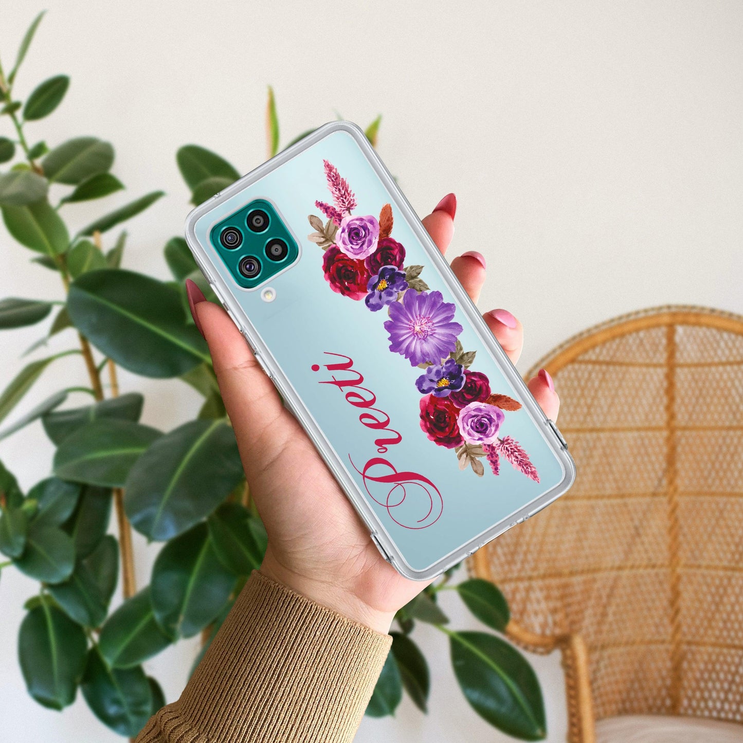 Blue Aster Floral Customize Transparent Silicon Case For Samsung