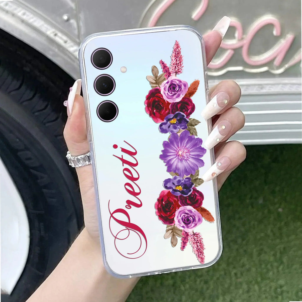 Blue Aster Floral Customize Transparent Silicon Case For Samsung Galaxy A73