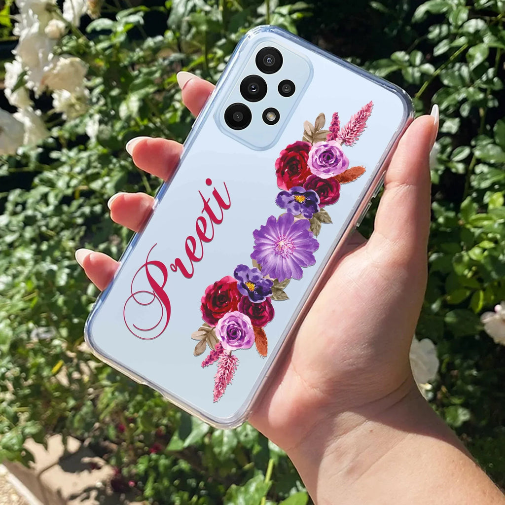 Blue Aster Floral Customize Transparent Silicon Case For Samsung Galaxy A73