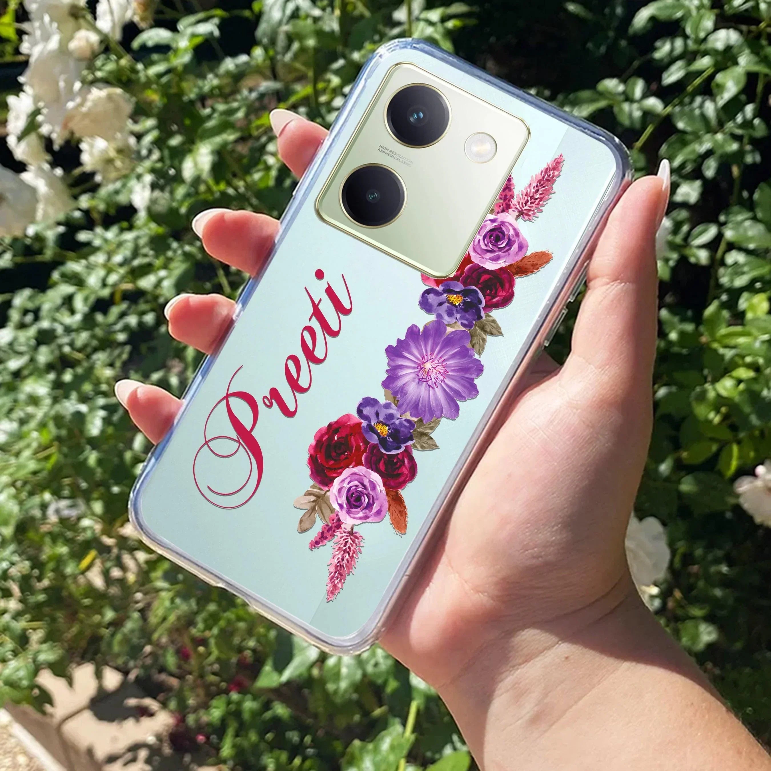 Blue Aster Floral Customize Transparent Silicon Case For Vivo Y21 / Vivo Y21A / Vivo Y21E /Vivo Y21S/ Vivo Y21T