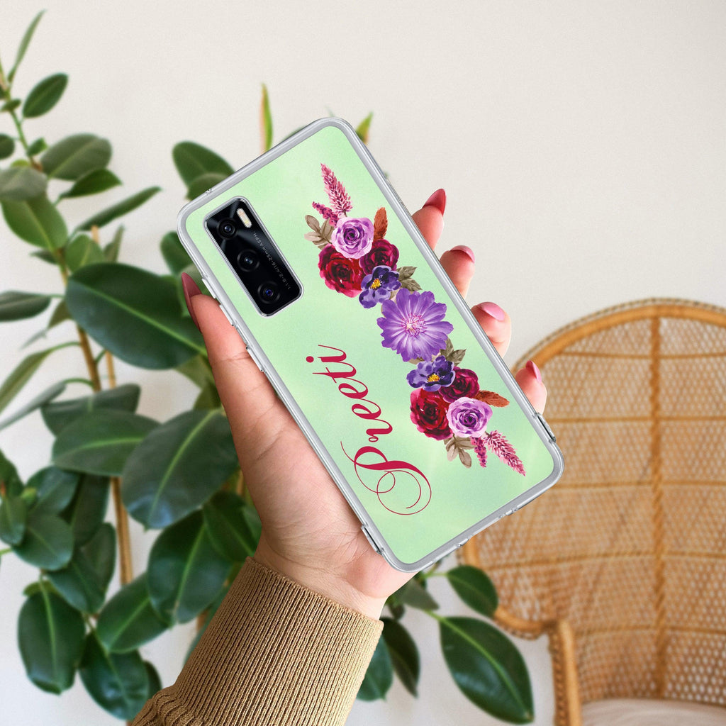 Blue Aster Floral Customize Transparent Silicon Case For Vivo T4x 5G