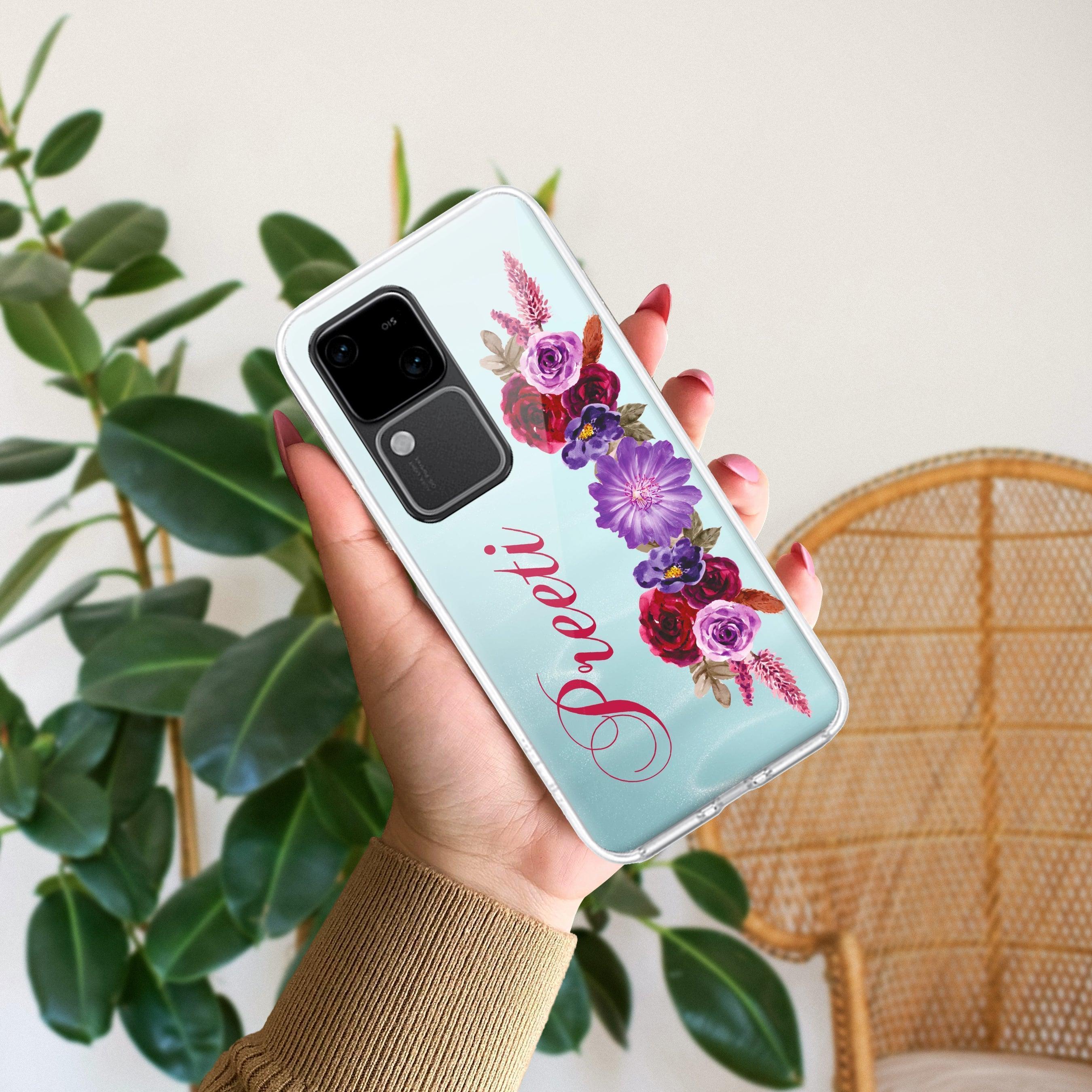 Blue Aster Floral Customize Transparent Silicon Case For Vivo X60 Pro