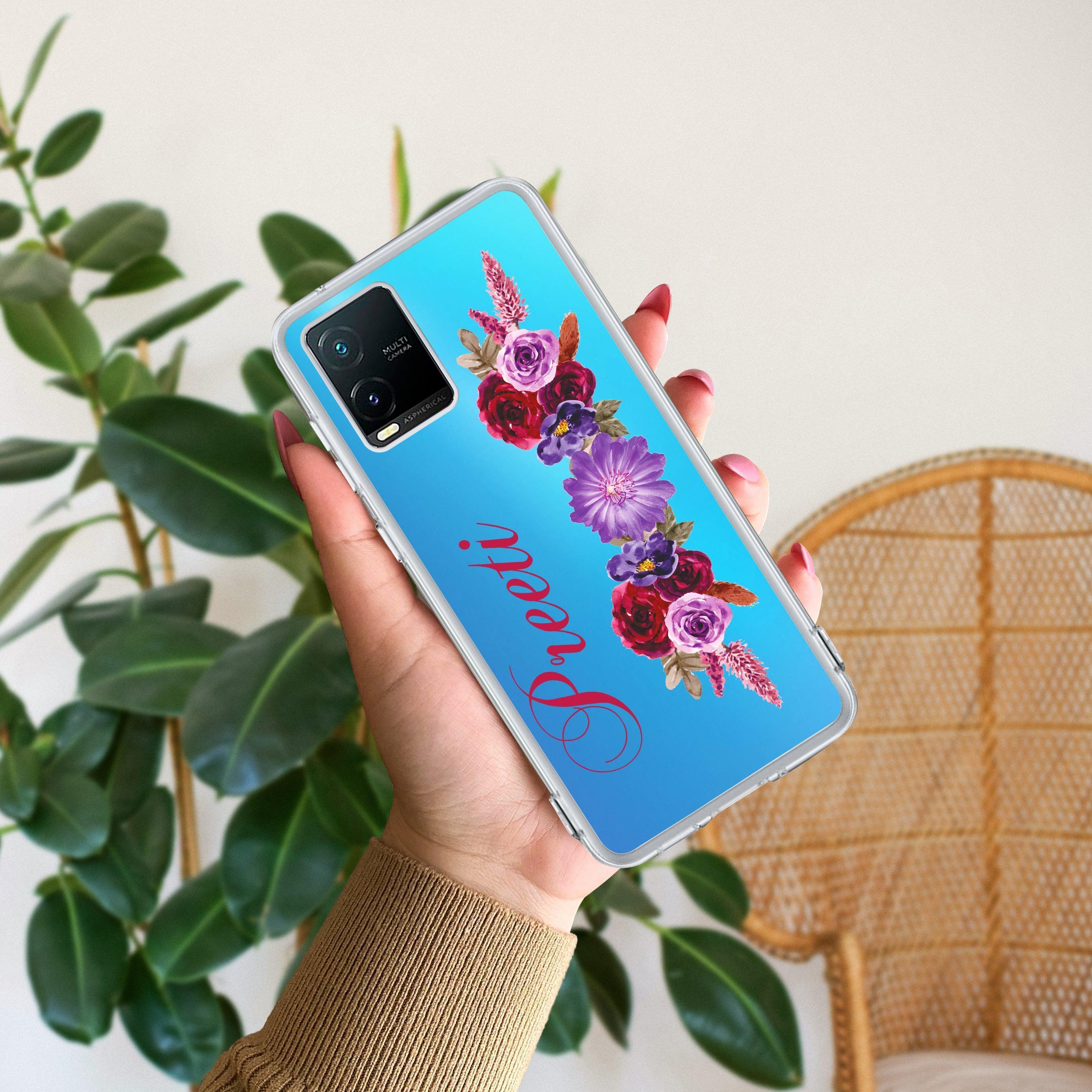 Blue Aster Floral Customize Transparent Silicon Case For Vivo Y22