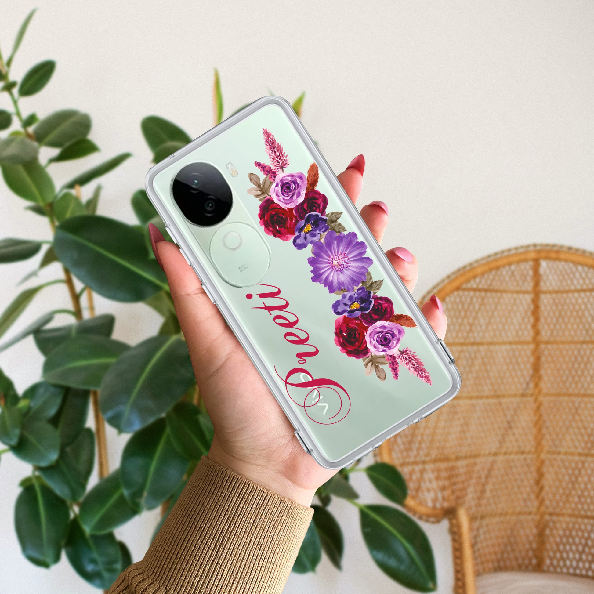 Blue Aster Floral Customize Transparent Silicon Case For Vivo ShopOnCliQ