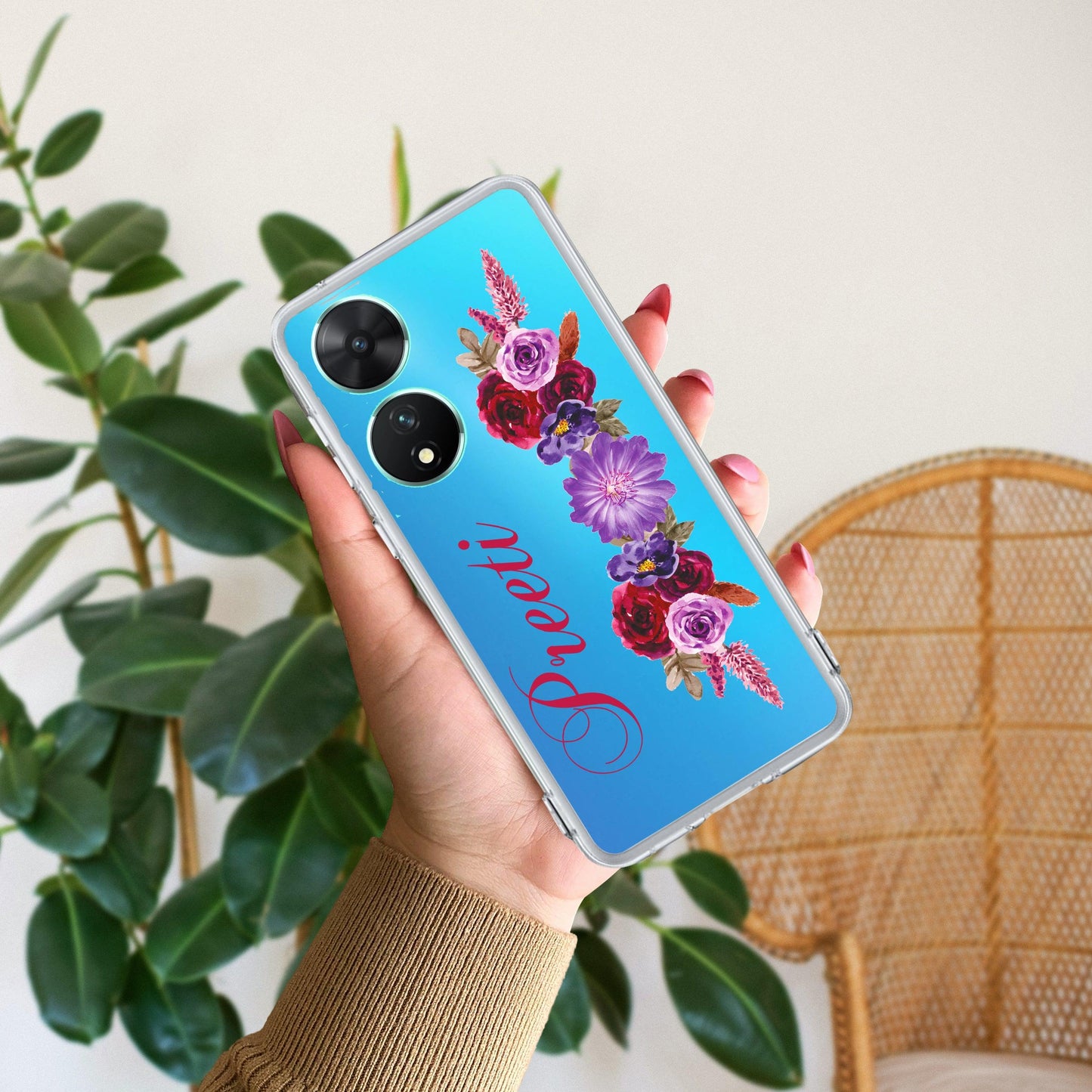 Blue Aster Floral Customize Transparent Silicon Case For Vivo