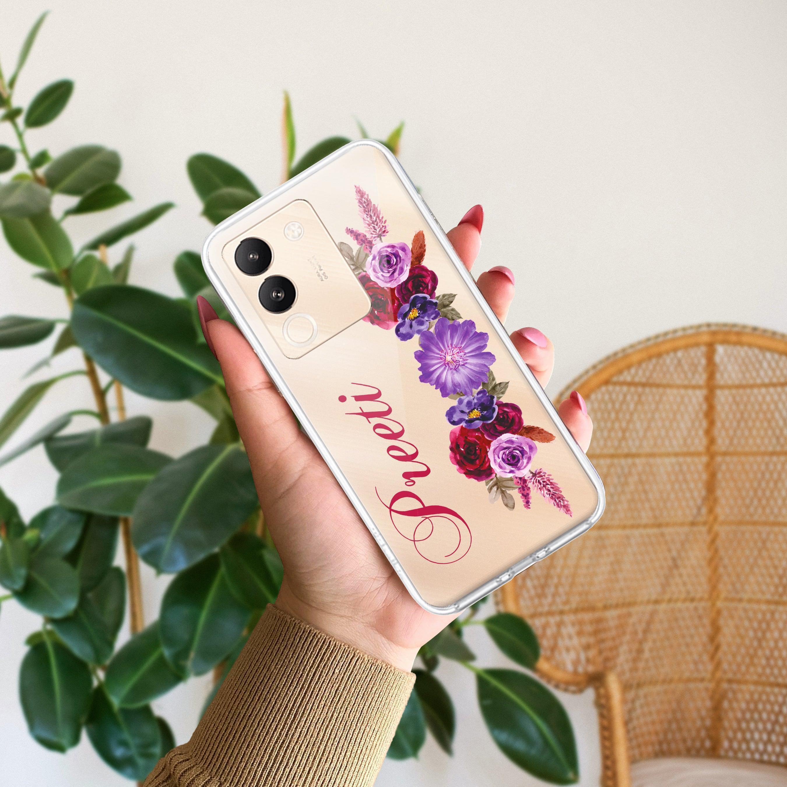 Blue Aster Floral Customize Transparent Silicon Case For Vivo Y19e