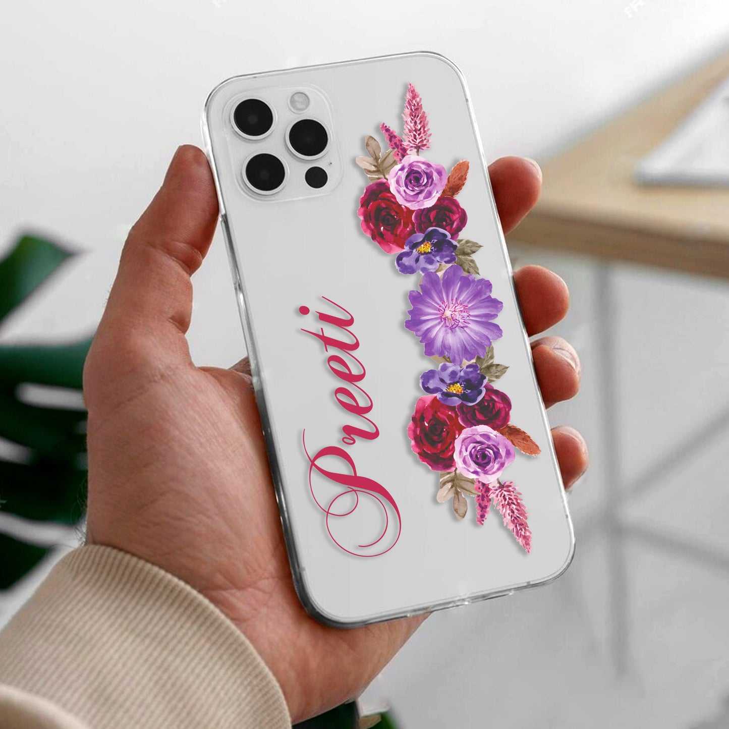 Blue Aster Floral Customize Transparent Silicon Case For Vivo