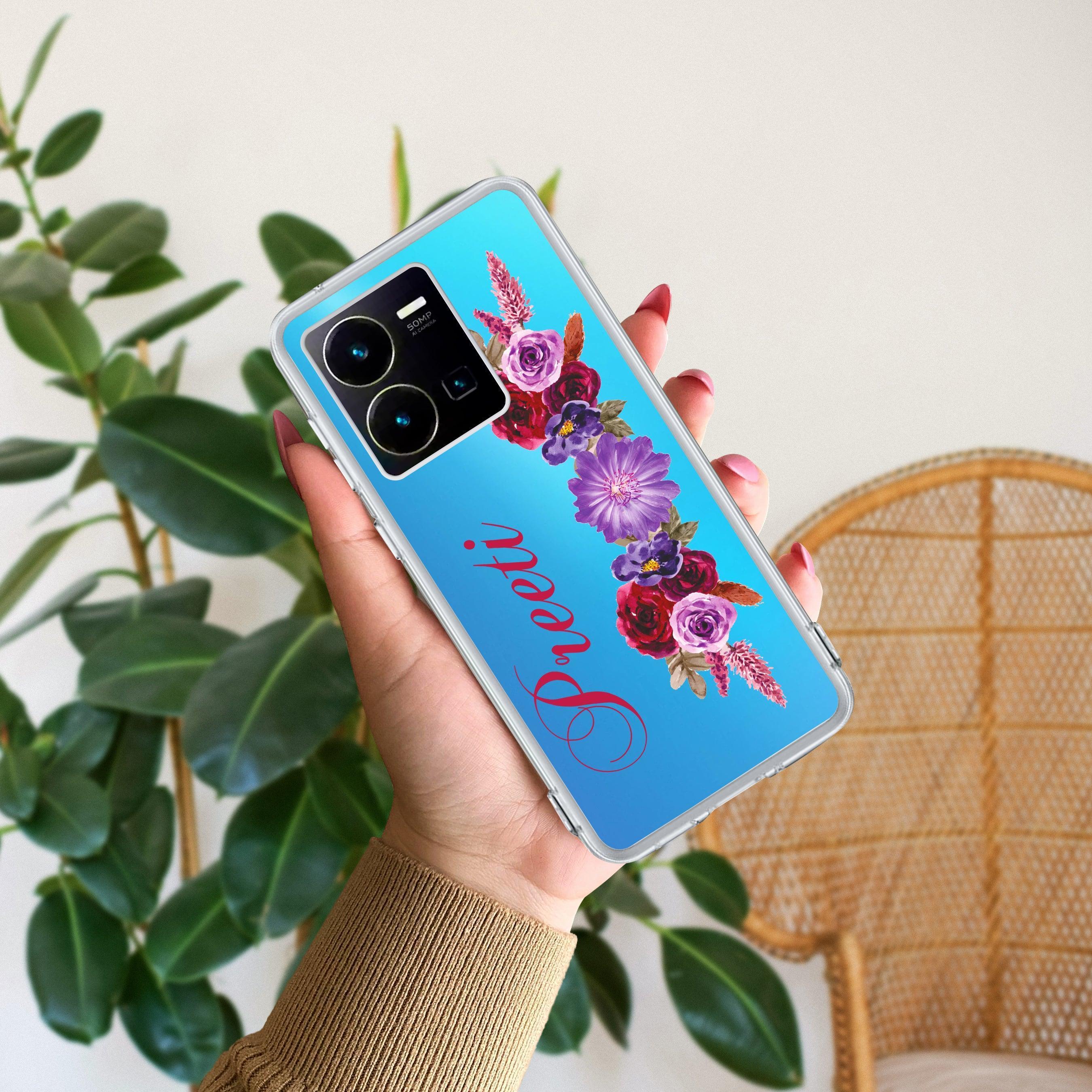 Blue Aster Floral Customize Transparent Silicon Case For Vivo Y16