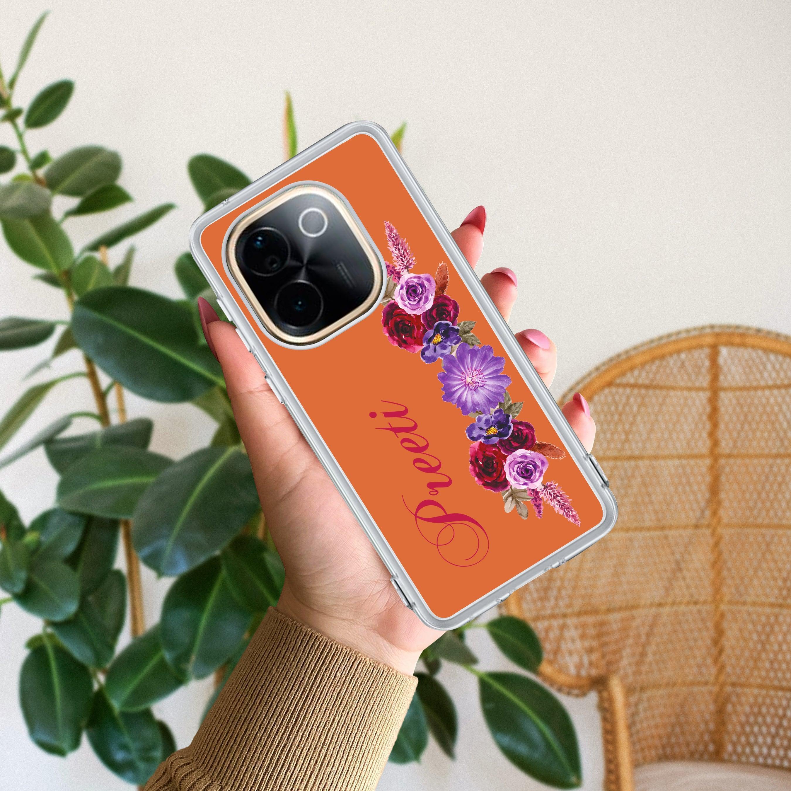 Blue Aster Floral Customize Transparent Silicon Case For Vivo T4 Lite 5G