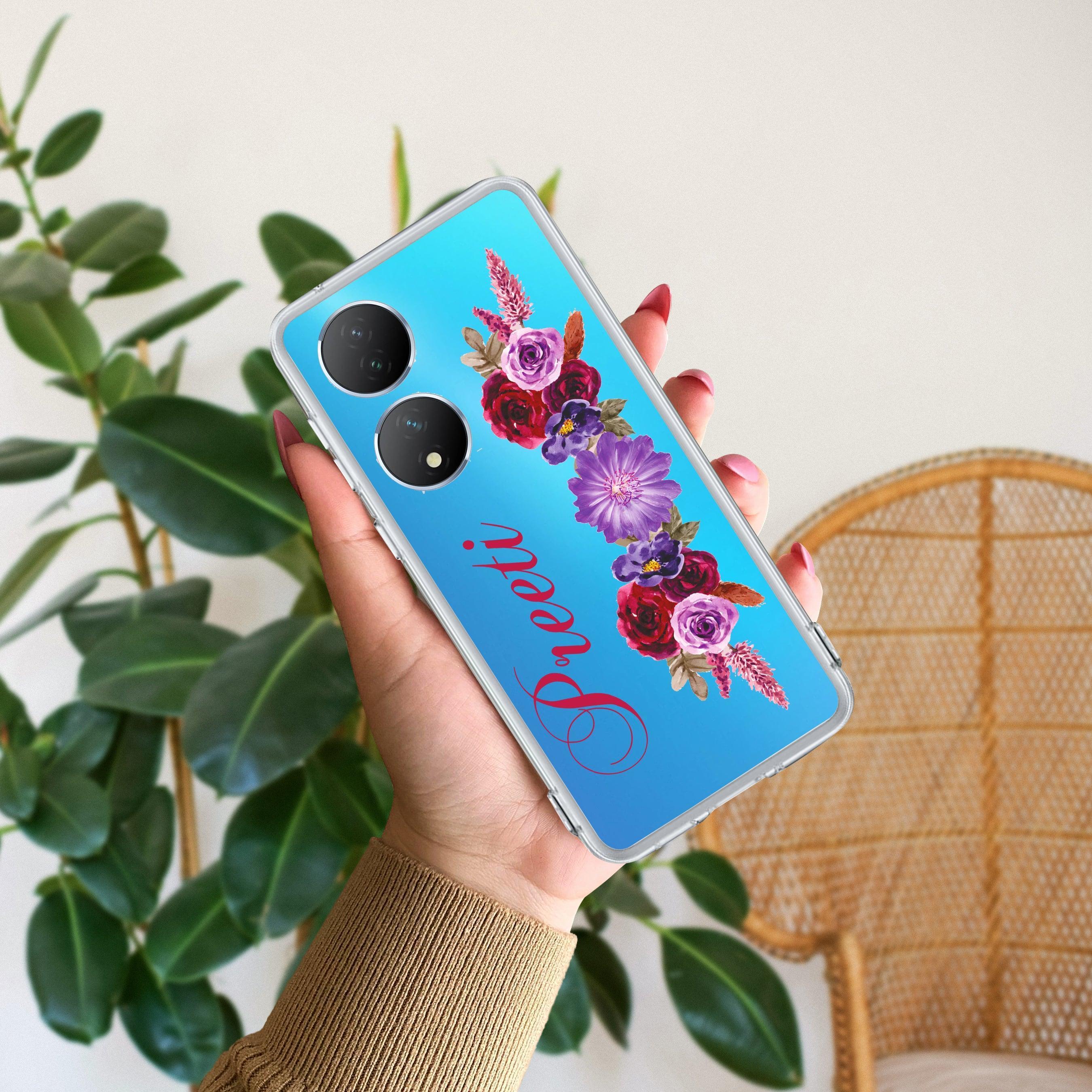 Blue Aster Floral Customize Transparent Silicon Case For Vivo Y27 4G